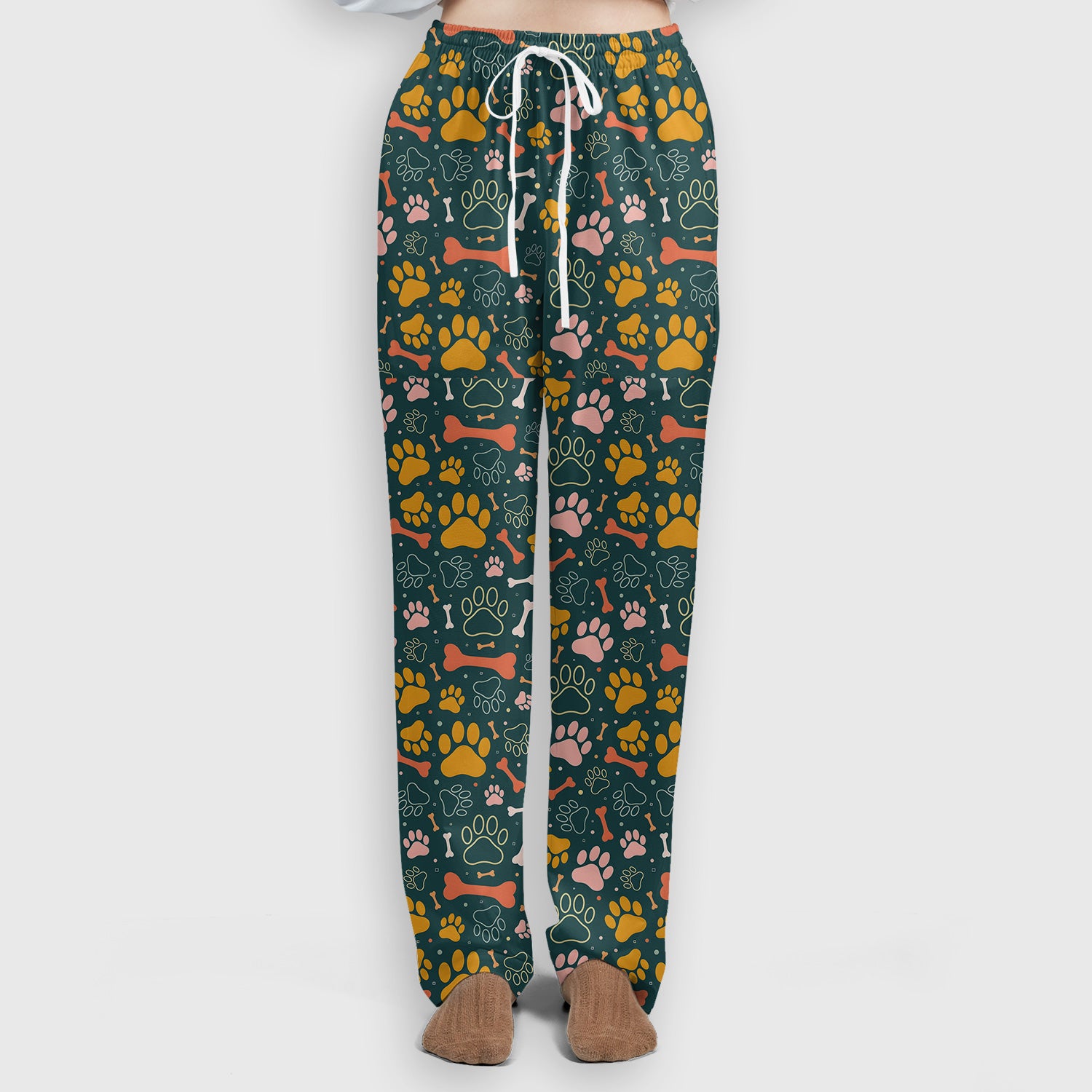 Cute Paw Print Dog Pattern Scrub Set, Breathable Med Uniform