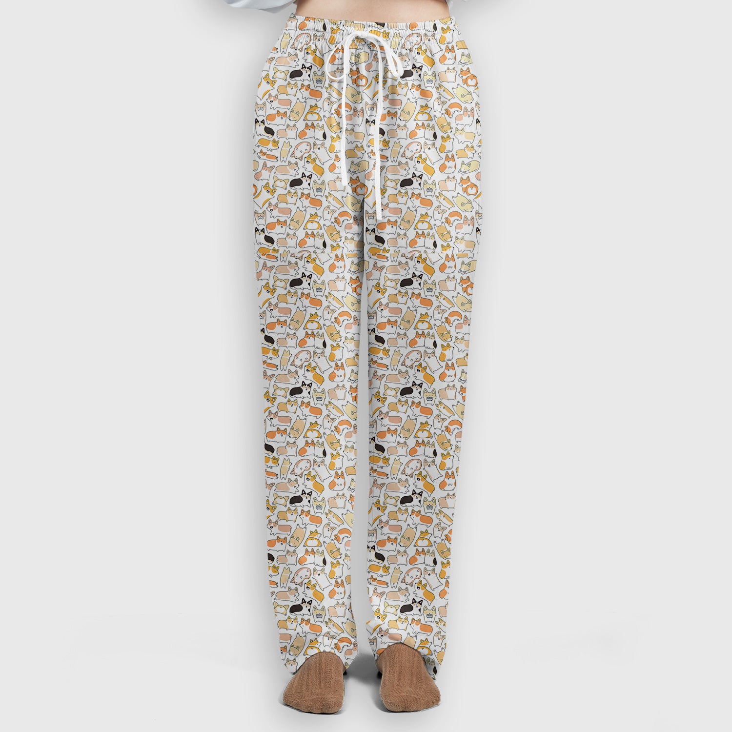 Cute Corgi Dog All Over Print Scrub Set, Scrub Pants and V Neck Top