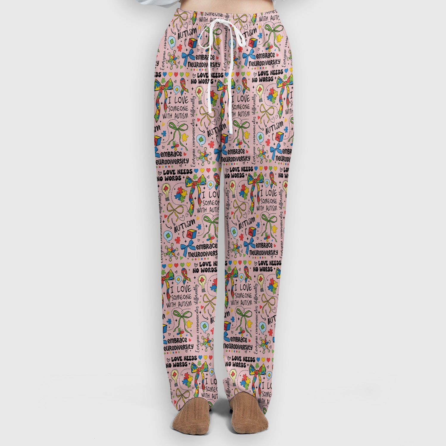 Autism Awareness Puzzle Ribbon Pattern Scrub Set, Scrub Pants and V Neck Top