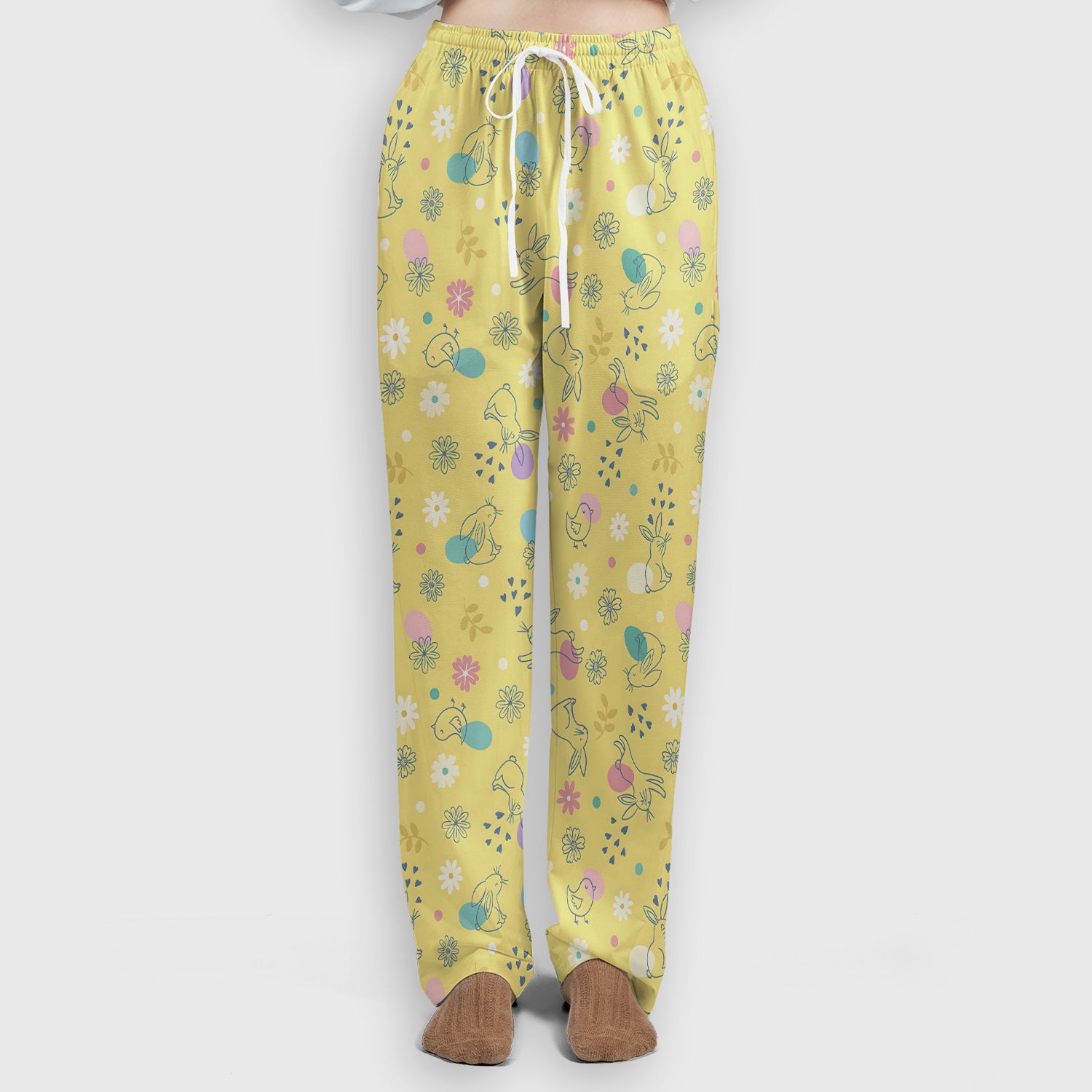 Whimsical Easter Bunny Eggs Pattern Scrub Set, Scrub Pants and V Neck Top