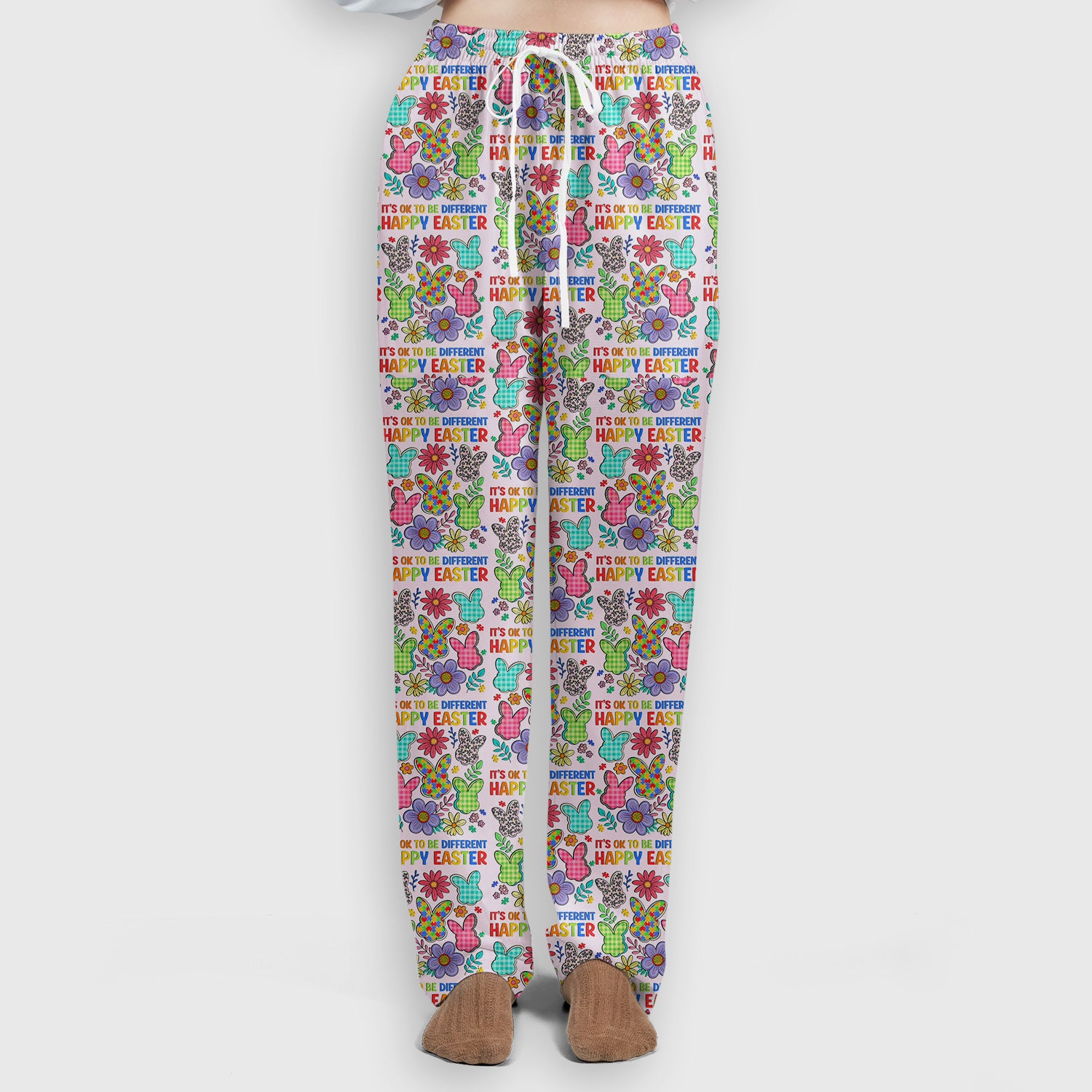 Happy Easter Bunny Floral Print Scrub Set, Breathable Med Uniform