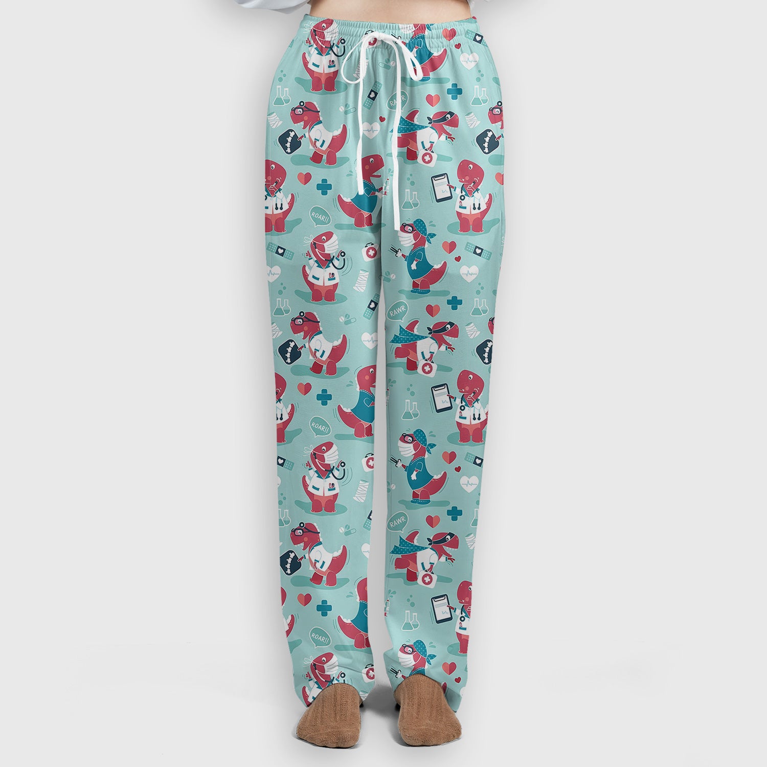 Cute Dinosaur Doctor Medical Pattern Scrub Set, Women's Scrub Sets