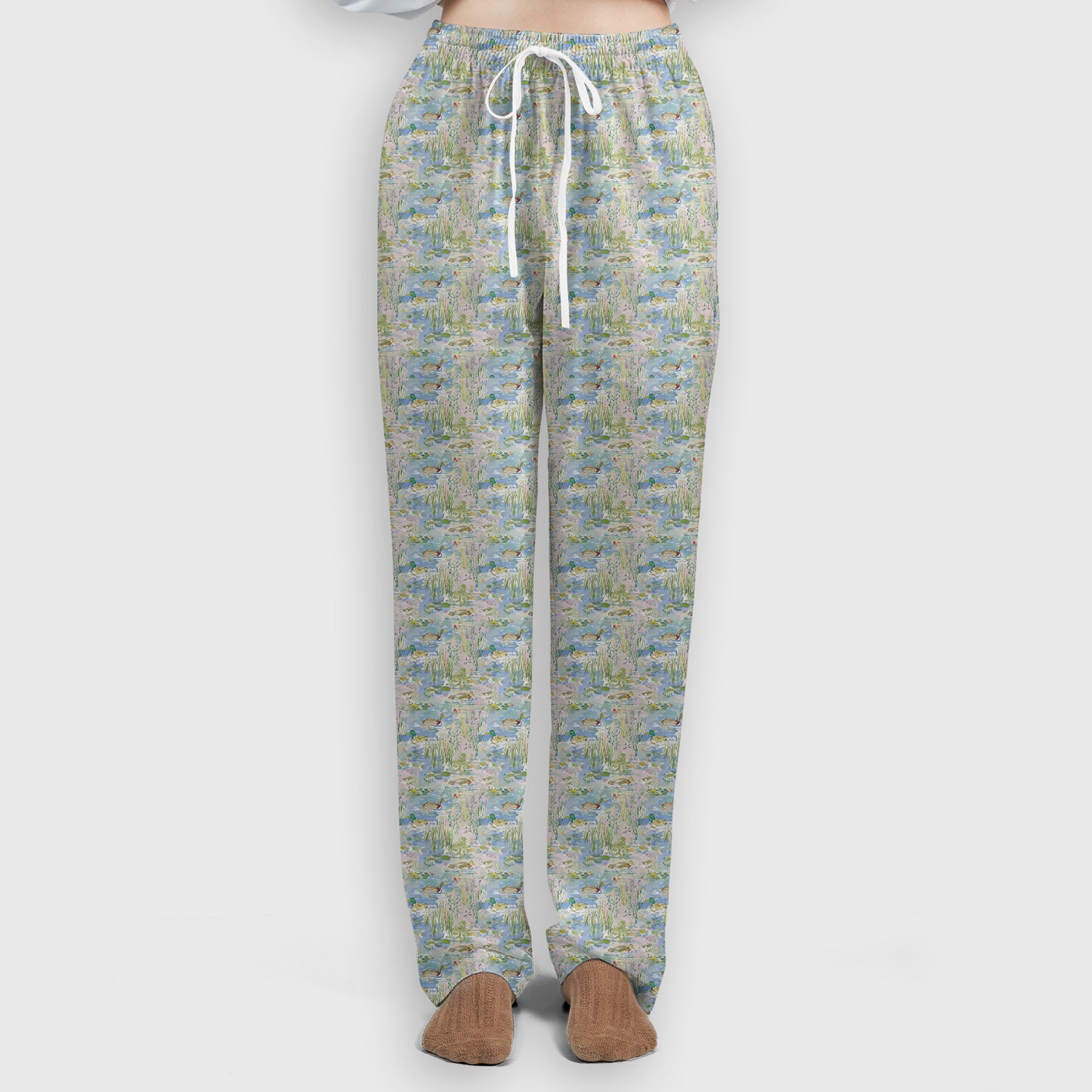 Ducks in Pond Nature Print Scrub Set, Scrub Pants and V Neck Top