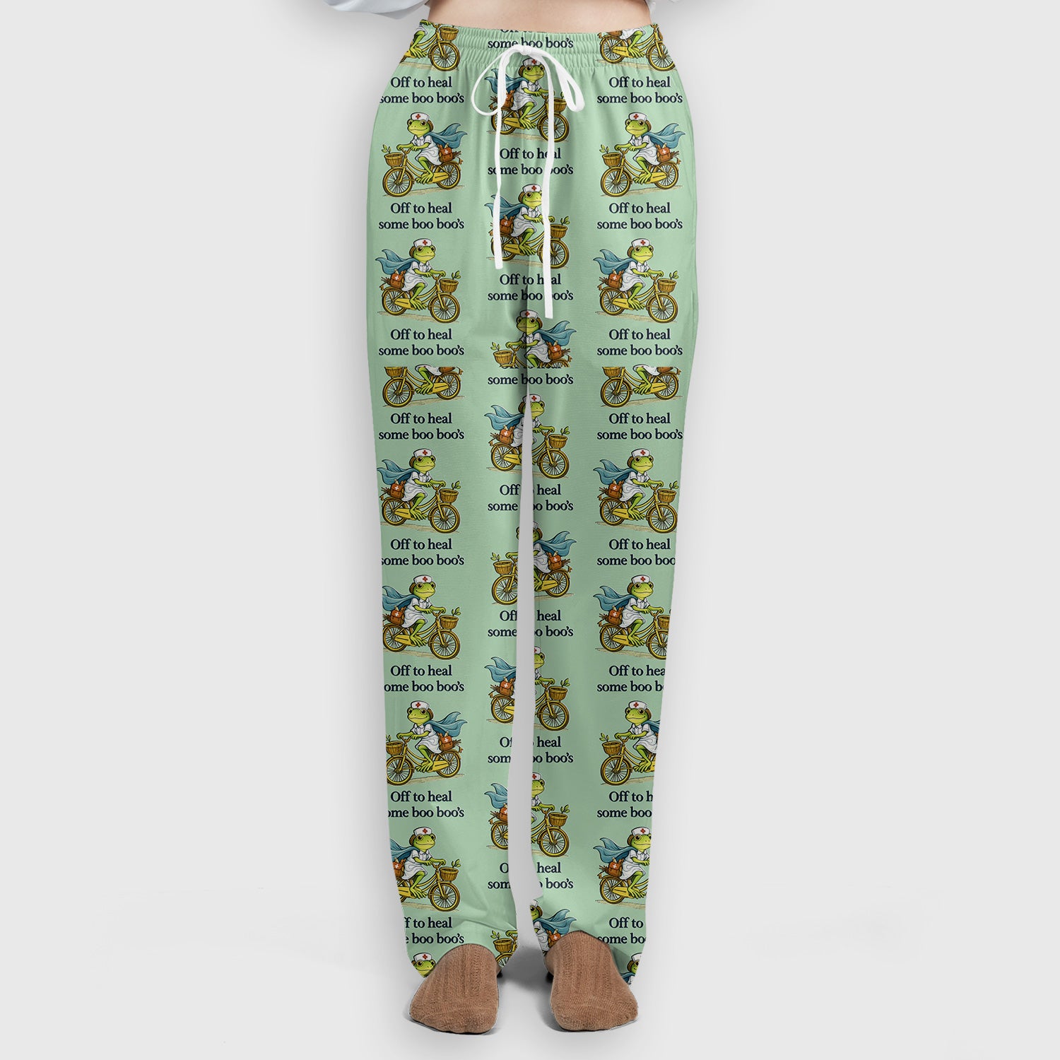 Funny Frog Nurse Cycling Pattern Scrub Set, Scrubs Pants and V Neck Top