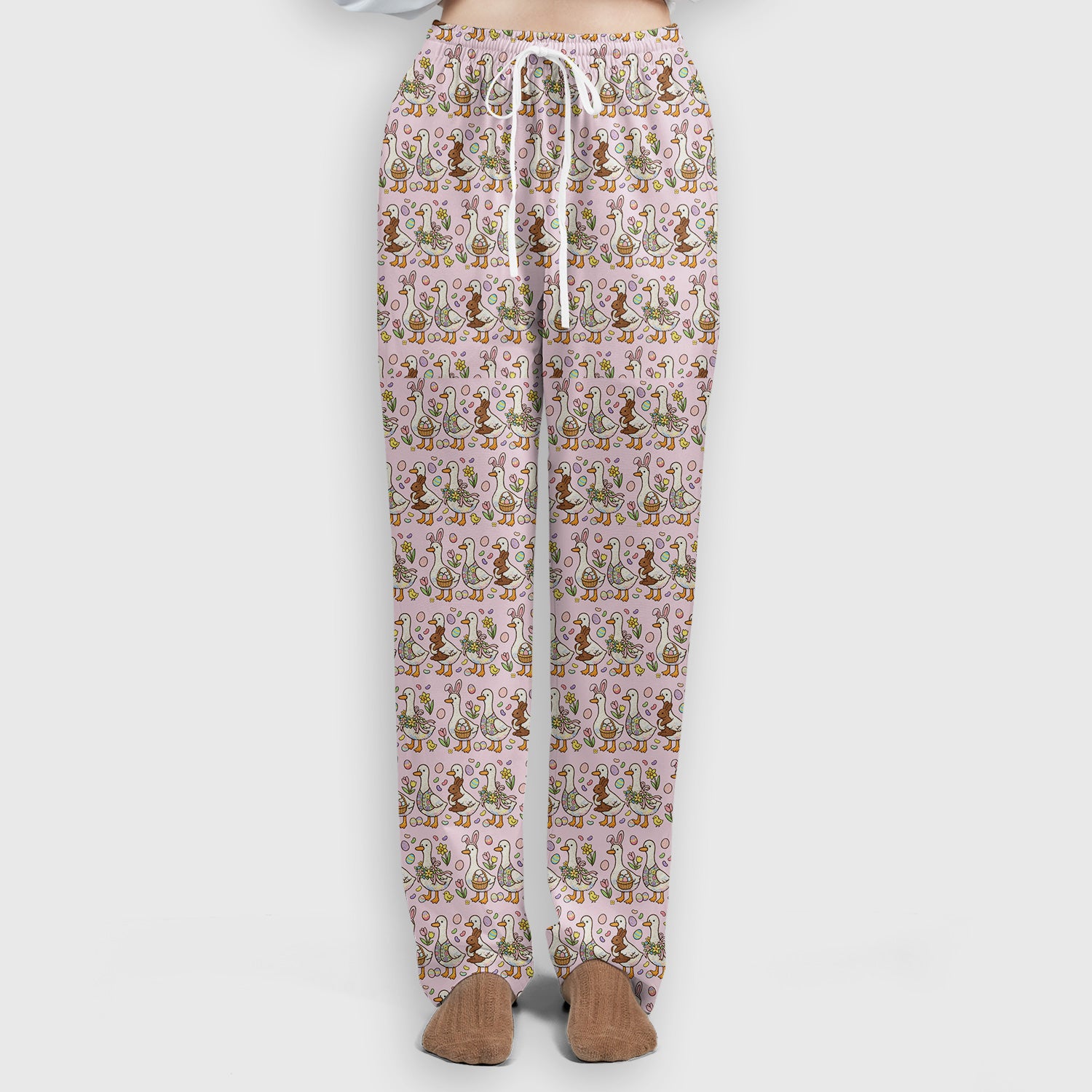 Easter Theme Duck and Bunny Egg Floral Print Scrub Set, Breathable Med Uniform