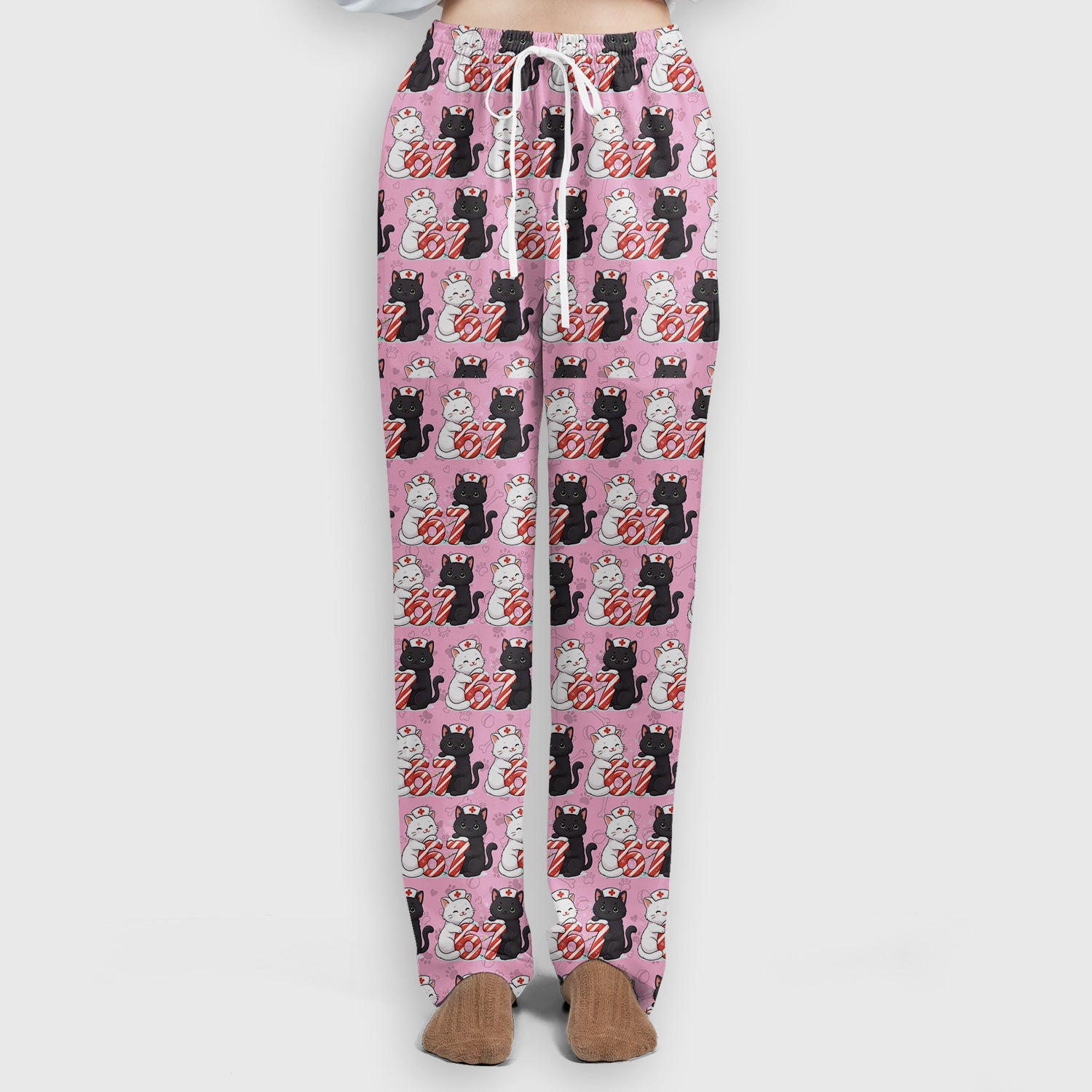 Xmas Cat Pattern Scrub Set, Christmas Nurse Six Seven With Cat Scrub Shirt, Breathable Fabrics Nursing Uniform