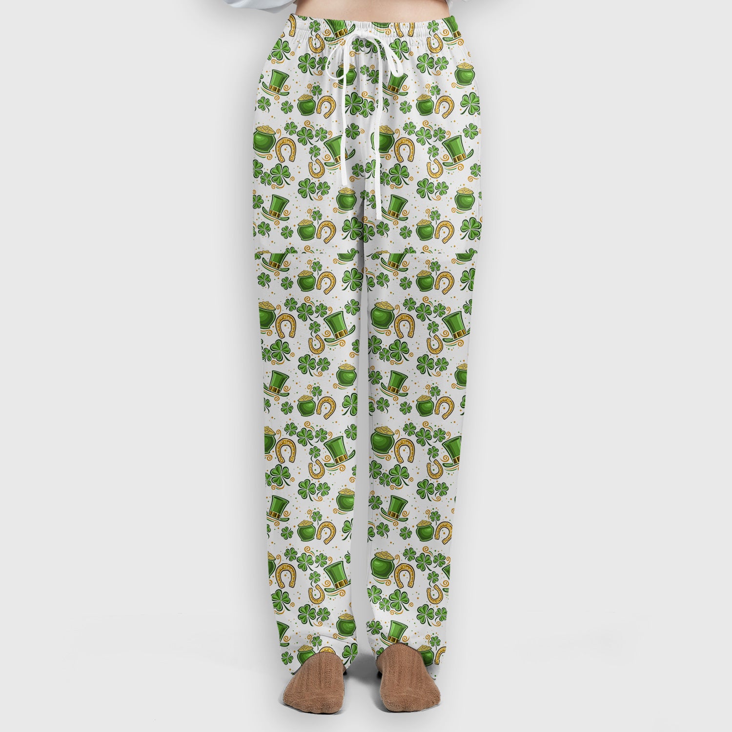 St. Patrick Shamrock Print Scrub Set, Scrub Pants and V Neck Top