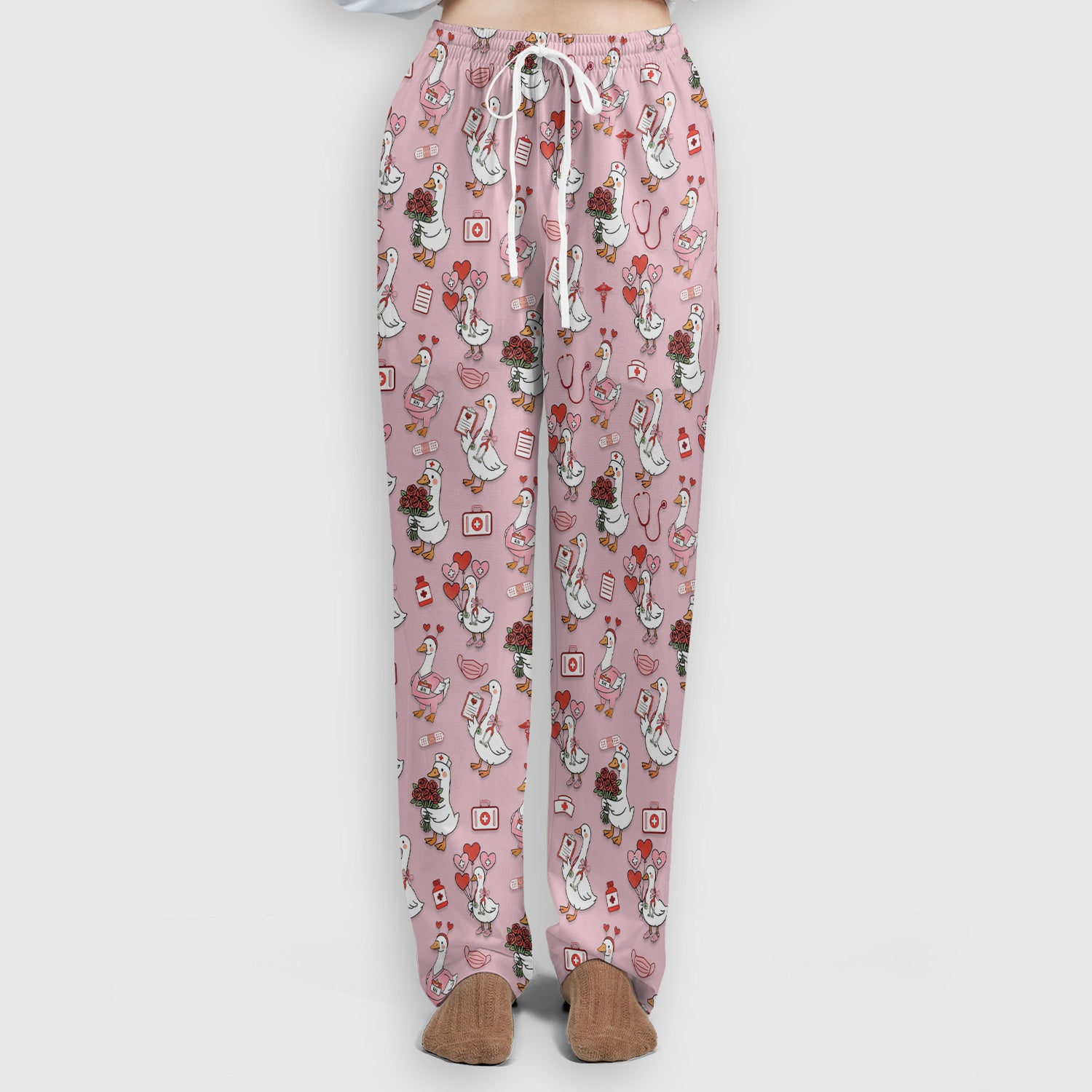 Cute Goose Nurse Medical Pattern Scrub Set, Women's Scrub Sets