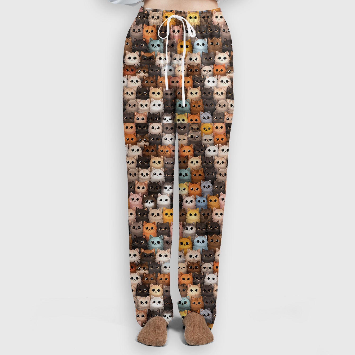 Cute Colorful Cat Pattern Scrub Set, Clinic Work Pants and V Neck Top