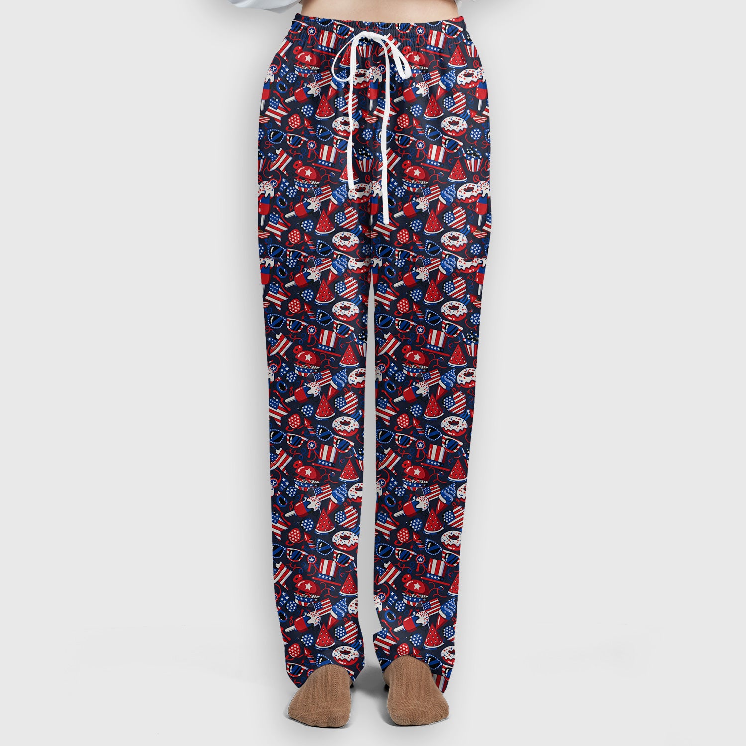 Cute Patriotic Print V Neck Scrub Set for Healthcare Workers, Red Blue Uniform