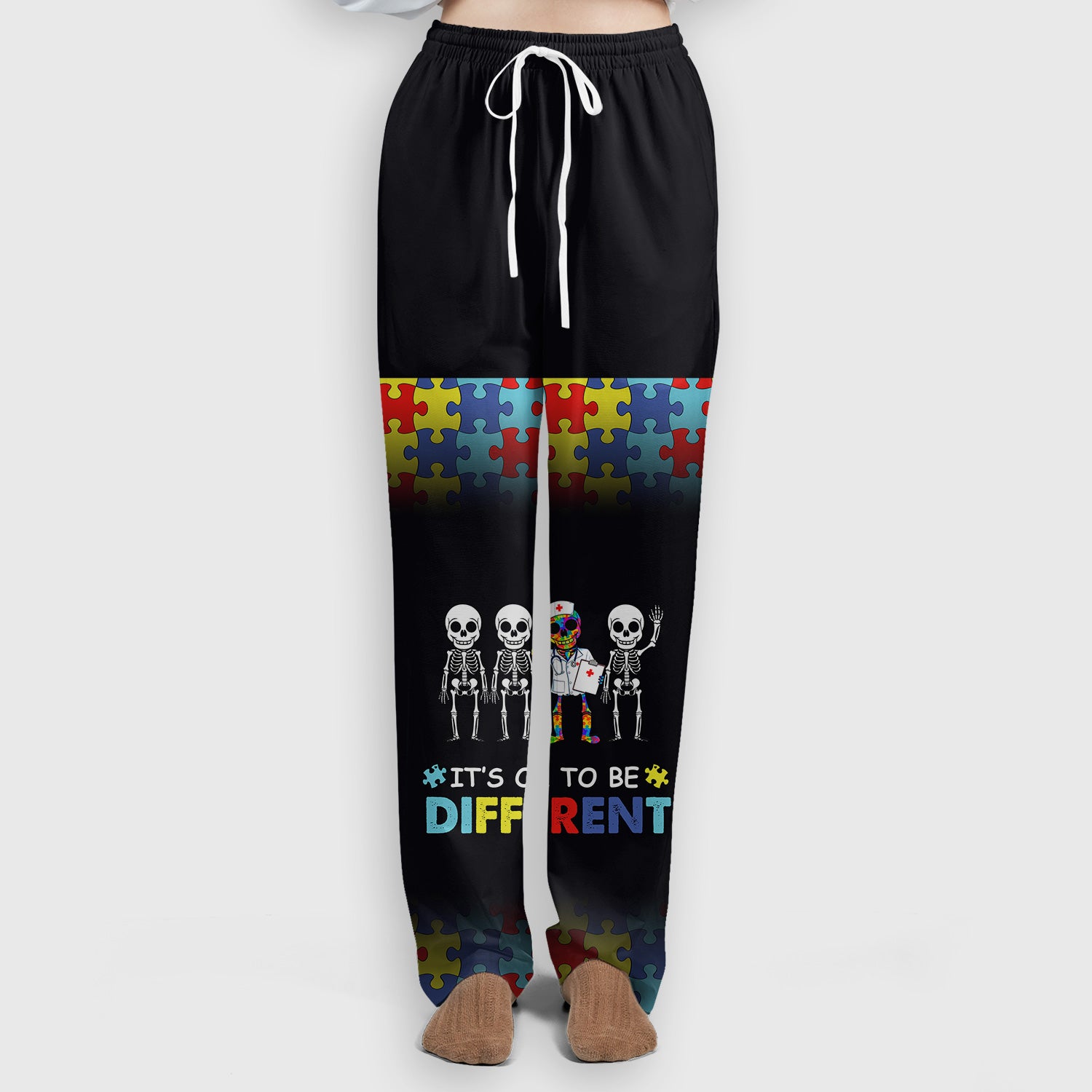 Autism Puzzle Skeleton Nurse It's OK to Be Different Scrub, Women's Scrub Sets
