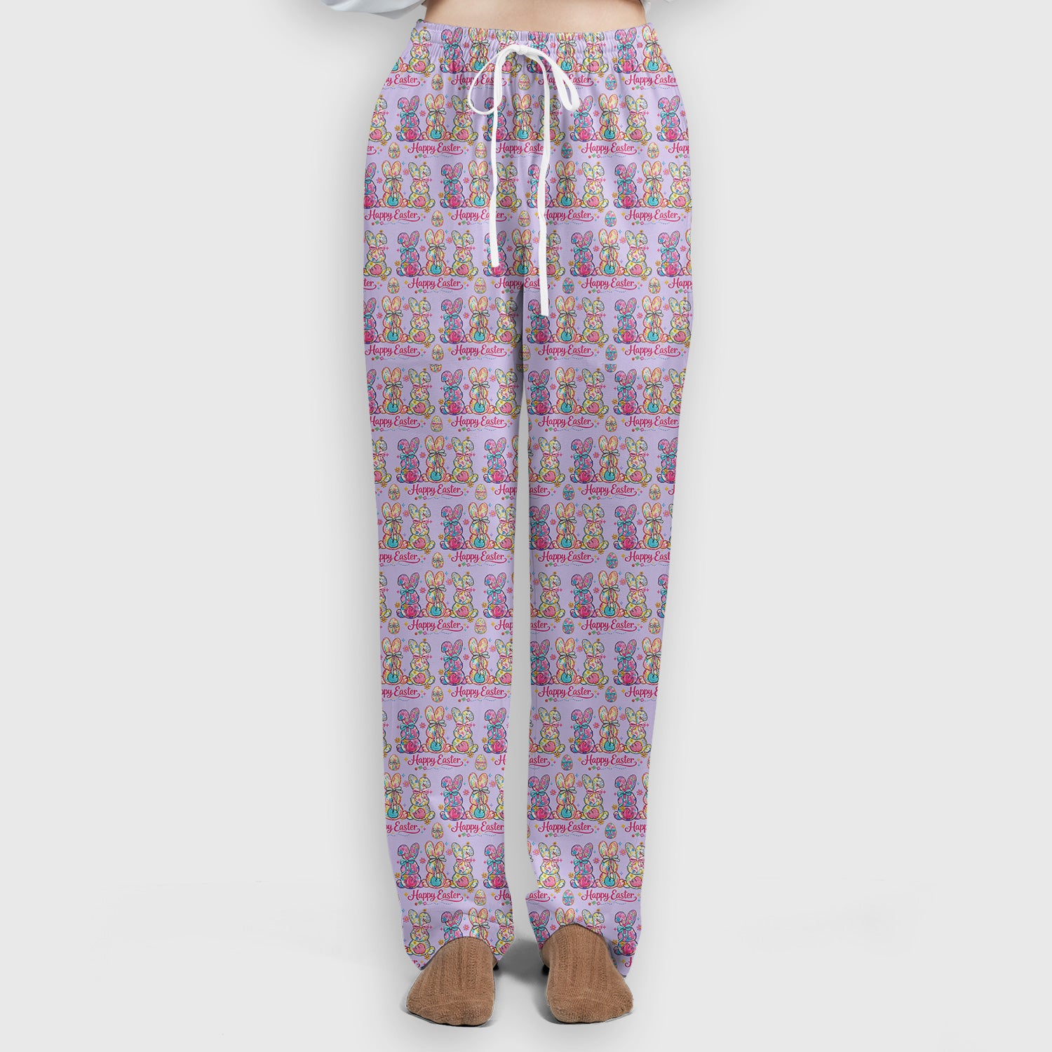 Pink Happy Easter Bunny Pattern Scrub Set, Scrub Pants and V Neck Top