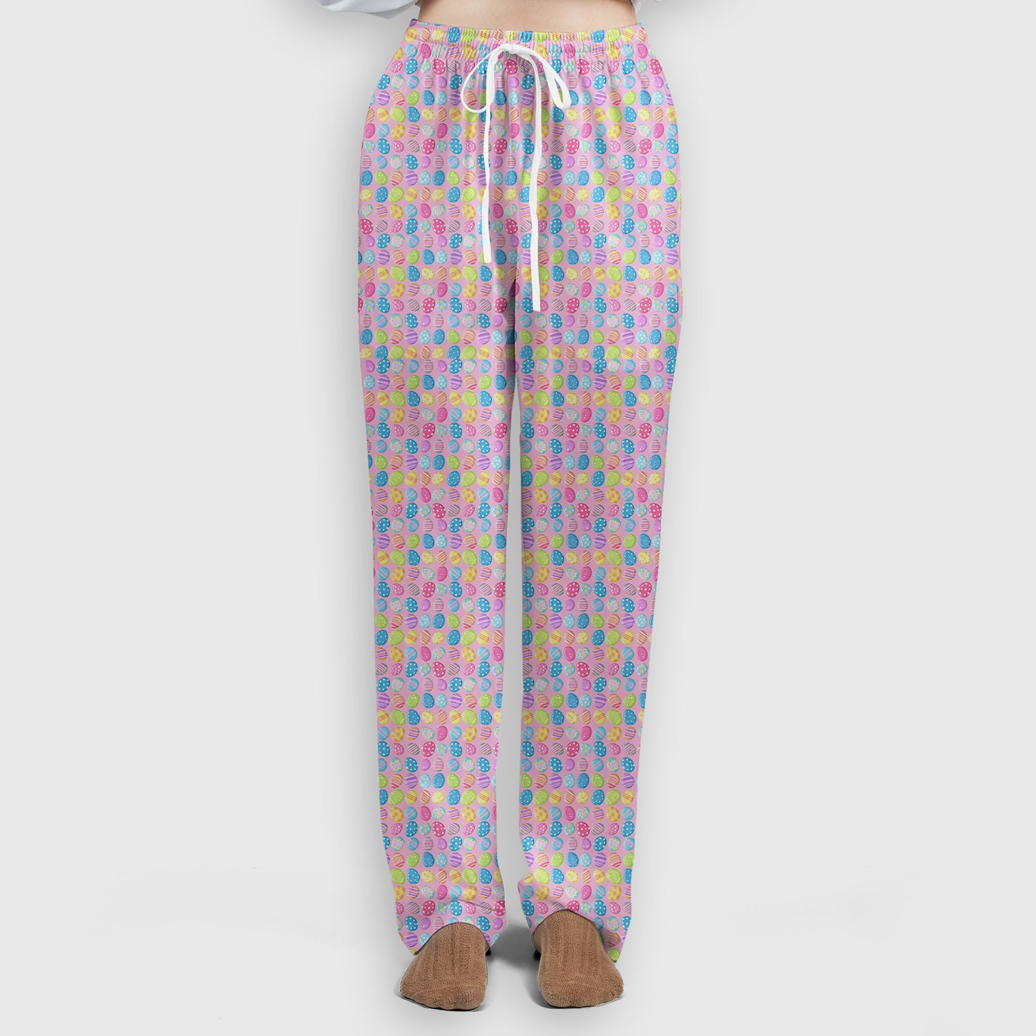 Colorful Easter Eggs Pattern Scrub Set, Scrub Pants and V Neck Top