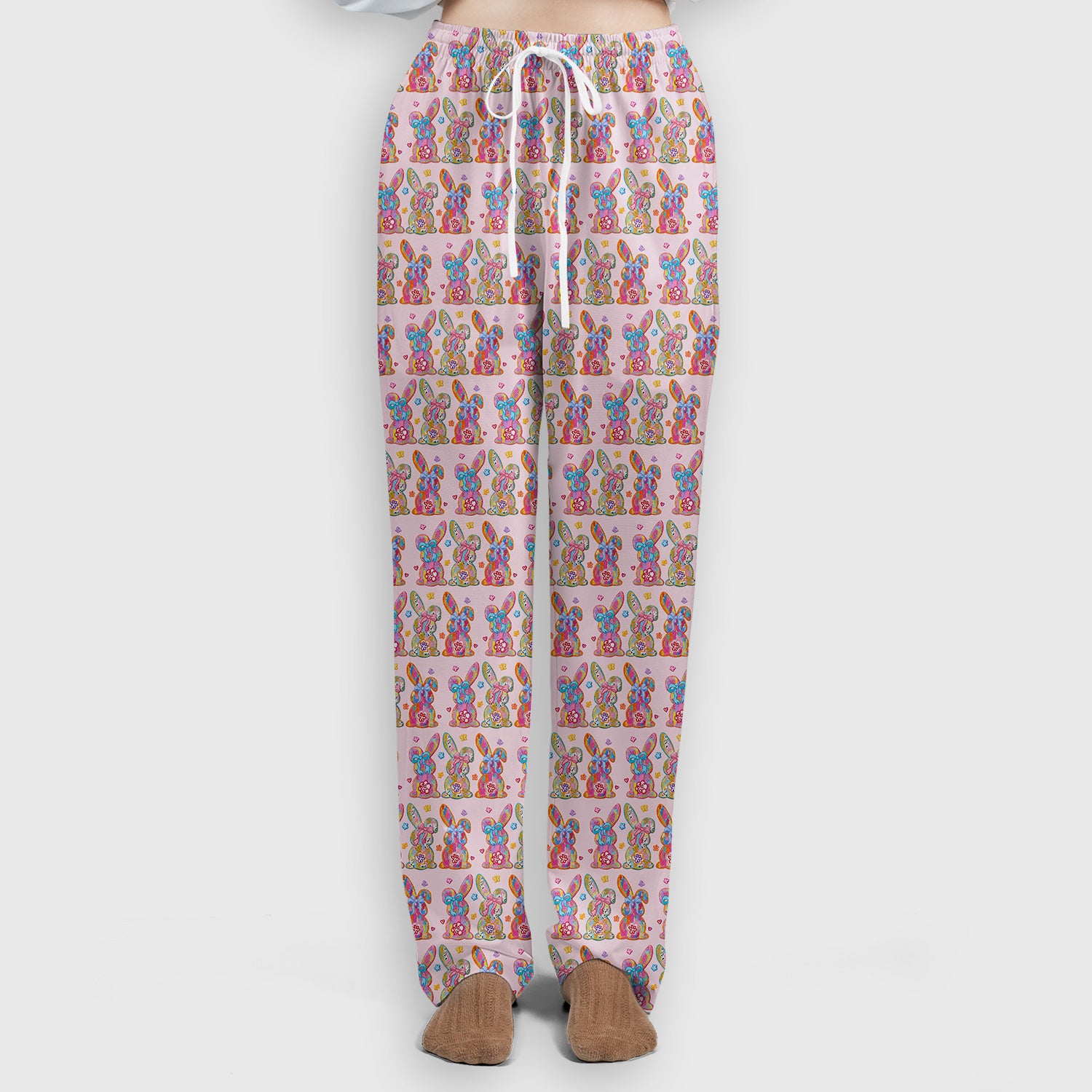 Cute Pastel Bunny Floral Pattern Scrub Set, Breathable Med Uniform