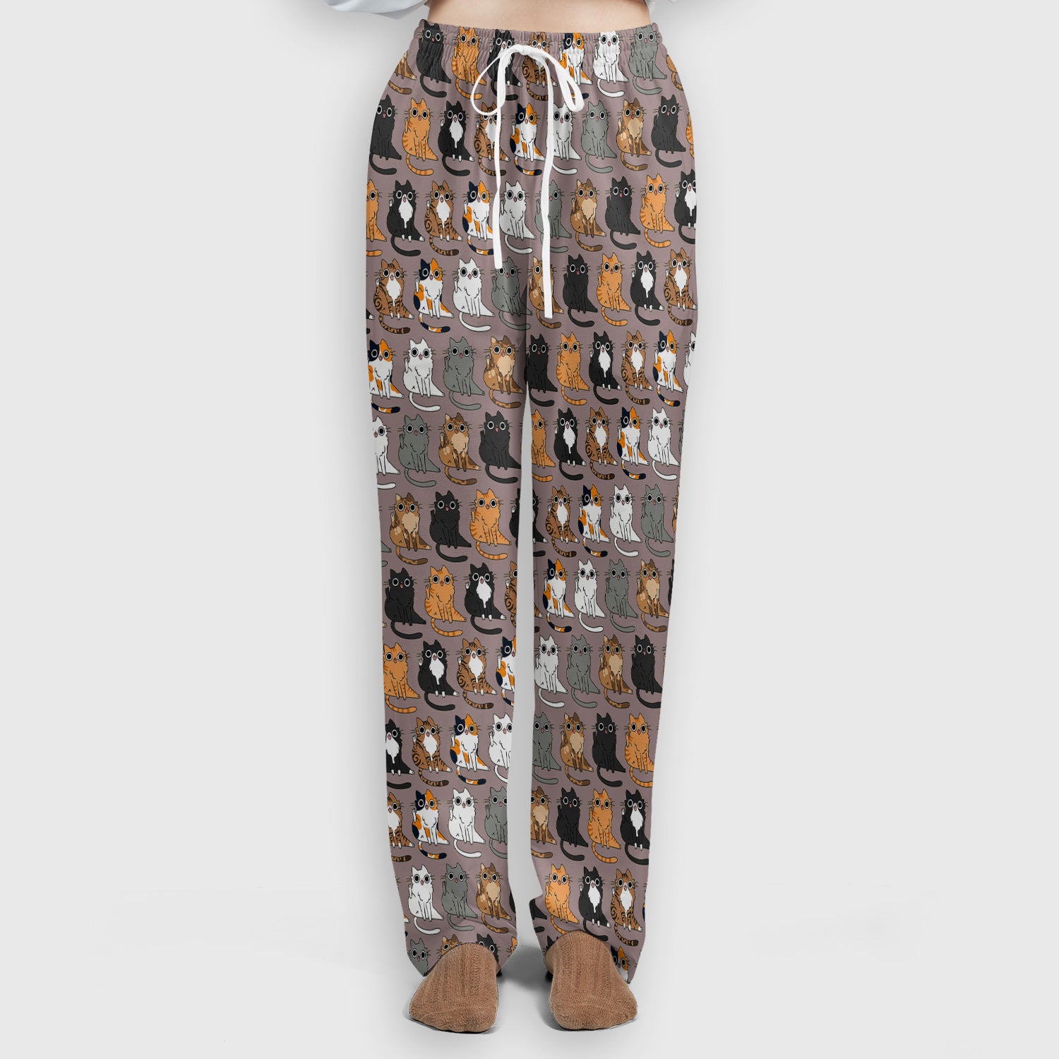 Cute Cartoon Cat Pattern Women's Scrub Set, Scrub Pants and V Neck Top