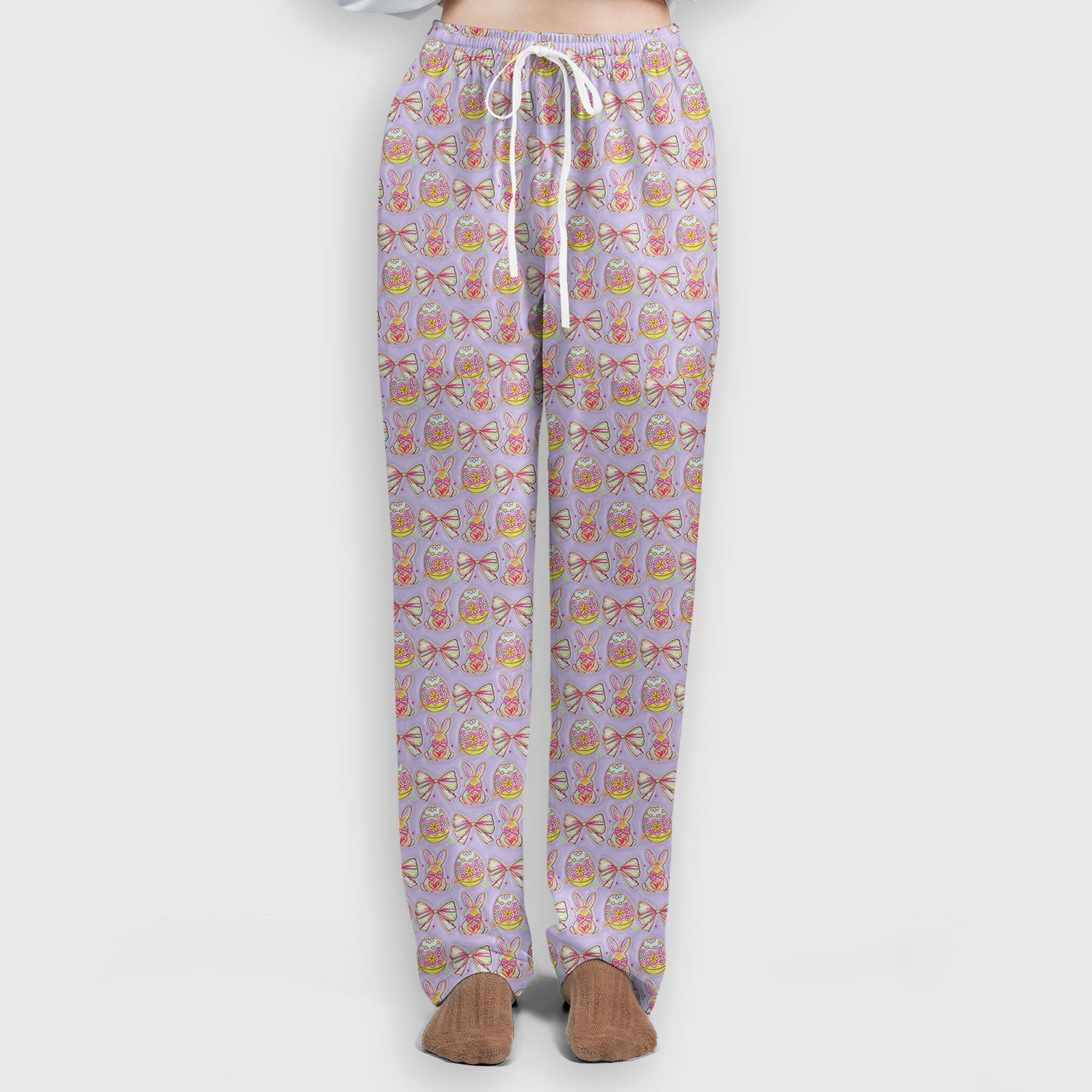 Easter Bunny Pastel Egg Bow Pattern Scrub Set, Breathable Med Uniform