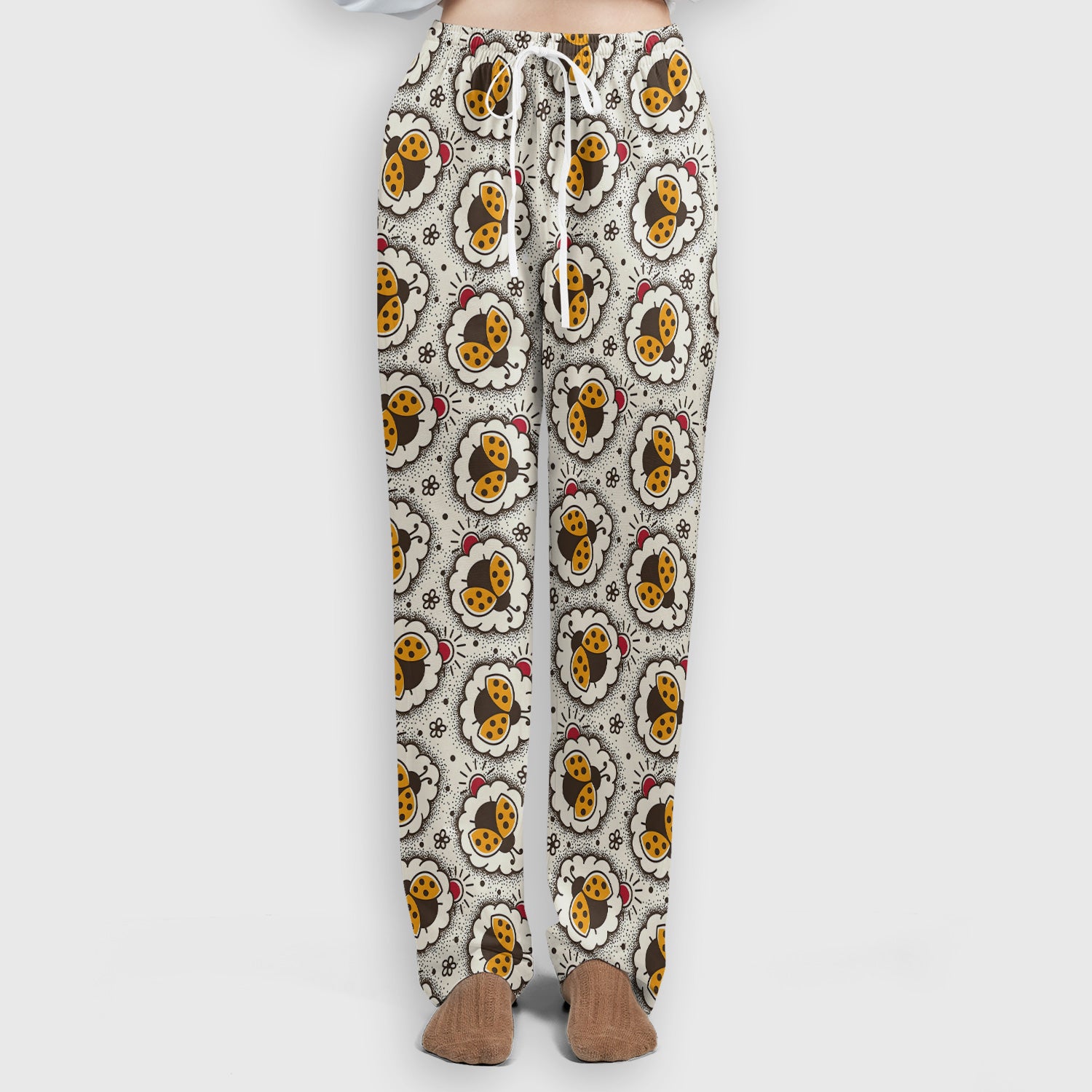 Cute Ladybug in Floral Frame Pattern Scrub Set, Breathable Med Uniform