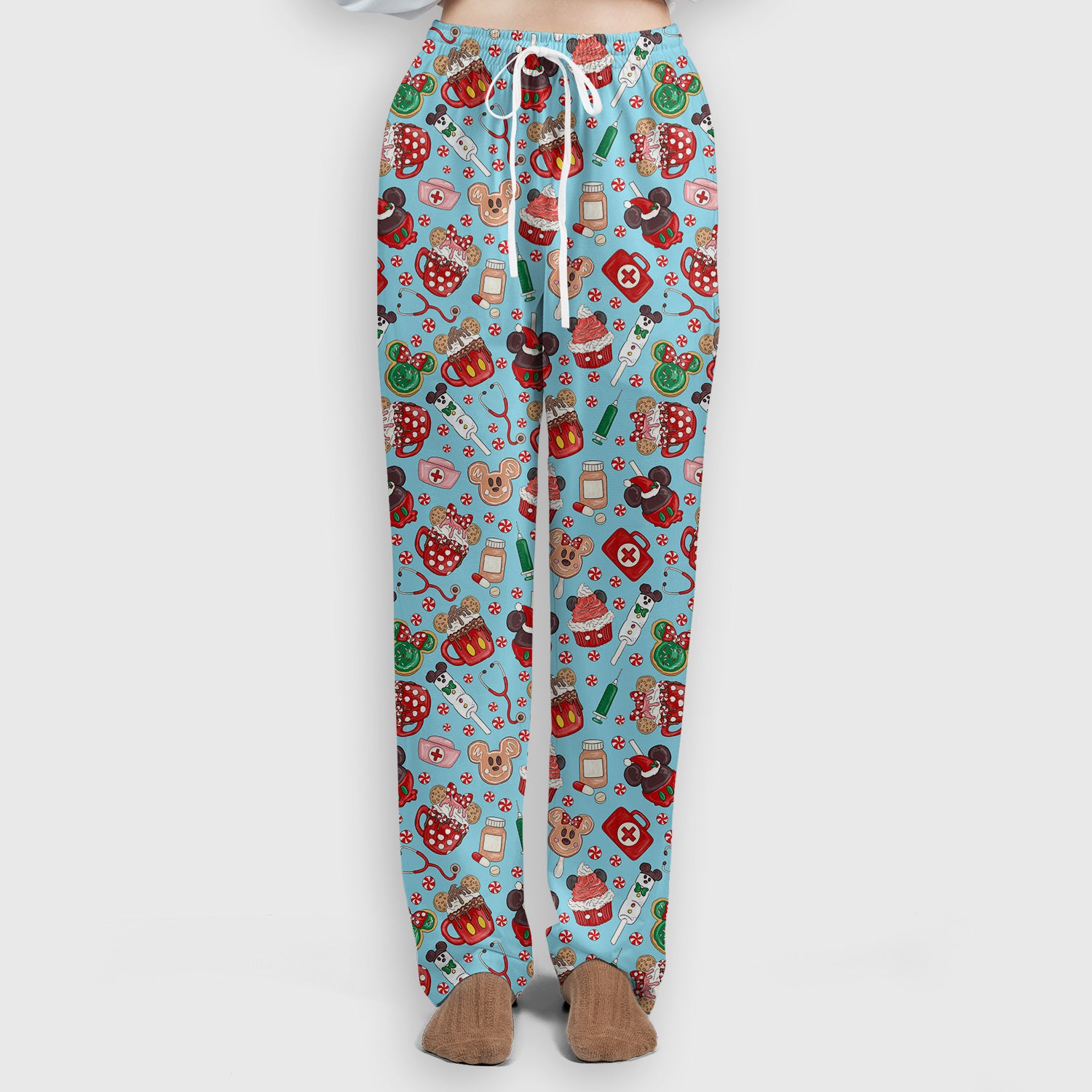 Gingerbread Christmas Comfortable Scrub Set for Nurses - Funny Cookies Candy Cupcake Pants and V Neck Top - Holiday Med Uniform