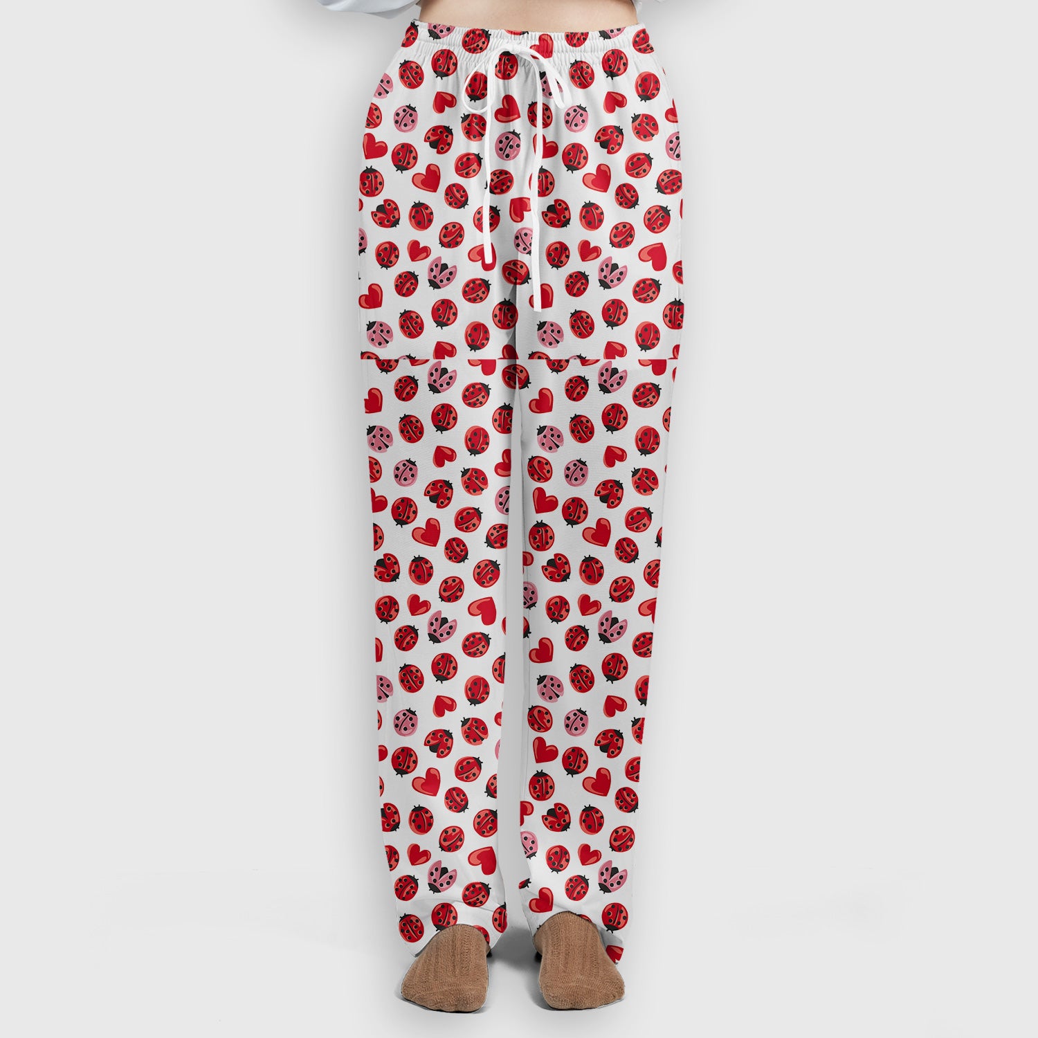 Cute Ladybug and Red Heart All Over Print Set, Women's Scrub Sets