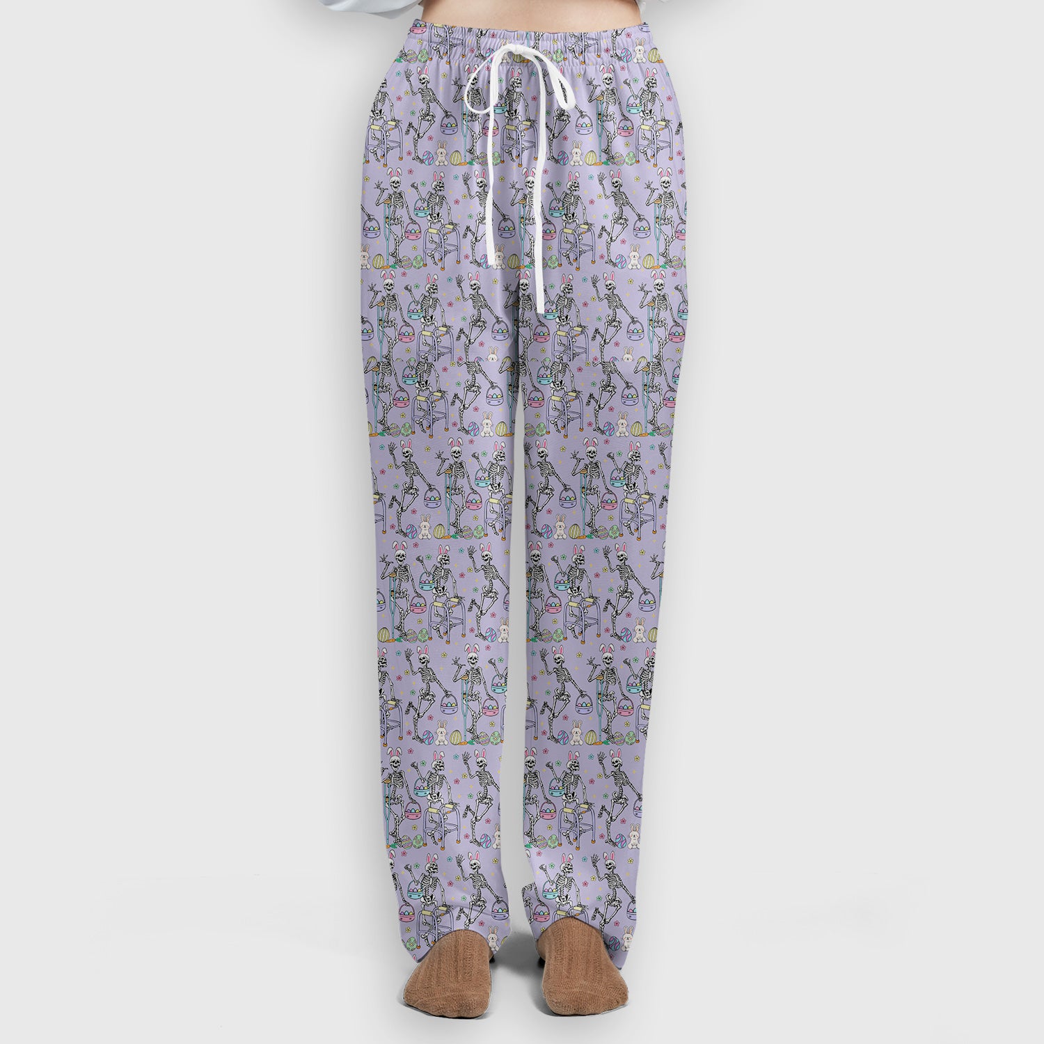 Fun Skeleton Bunny Easter Print Scrub Set, Scrub Pants and V Neck Top