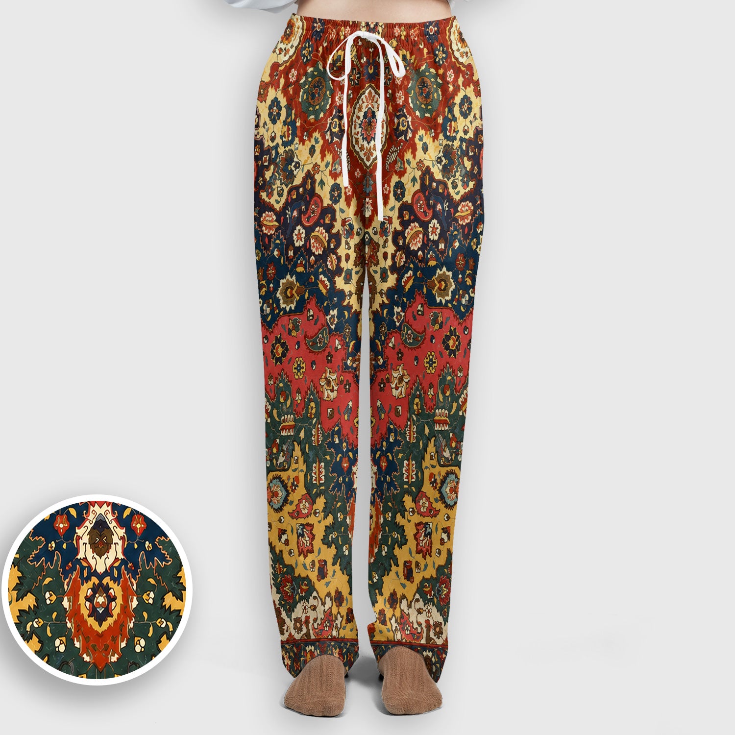 Vintage Persian Rug Floral Pattern Scrub Set, Scrub Pants and V Neck Top