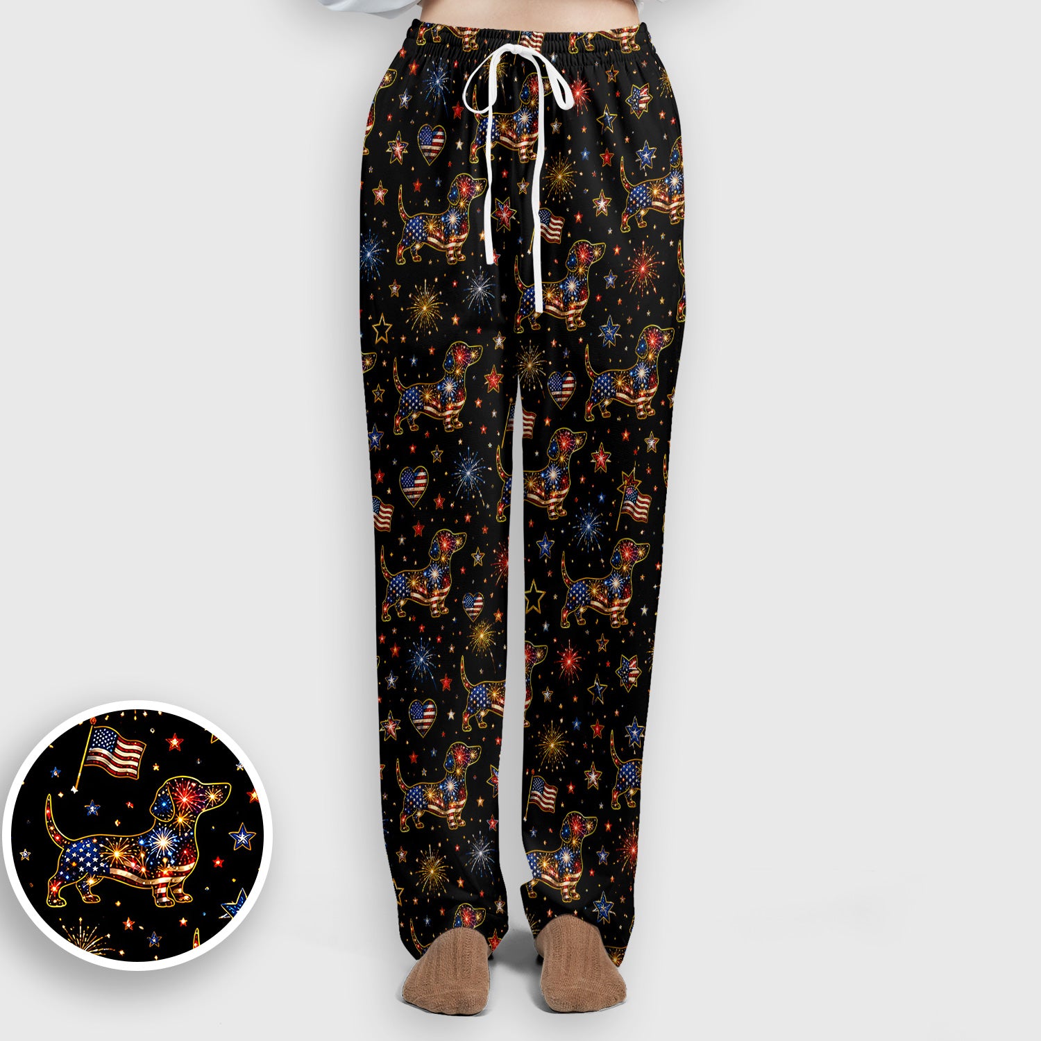 Patriotic Dachshund Nurse for RN & CNA, Fireworks Dog Lover Healthcare Uniform Scrub Set, Scrub Pants and V Neck Top