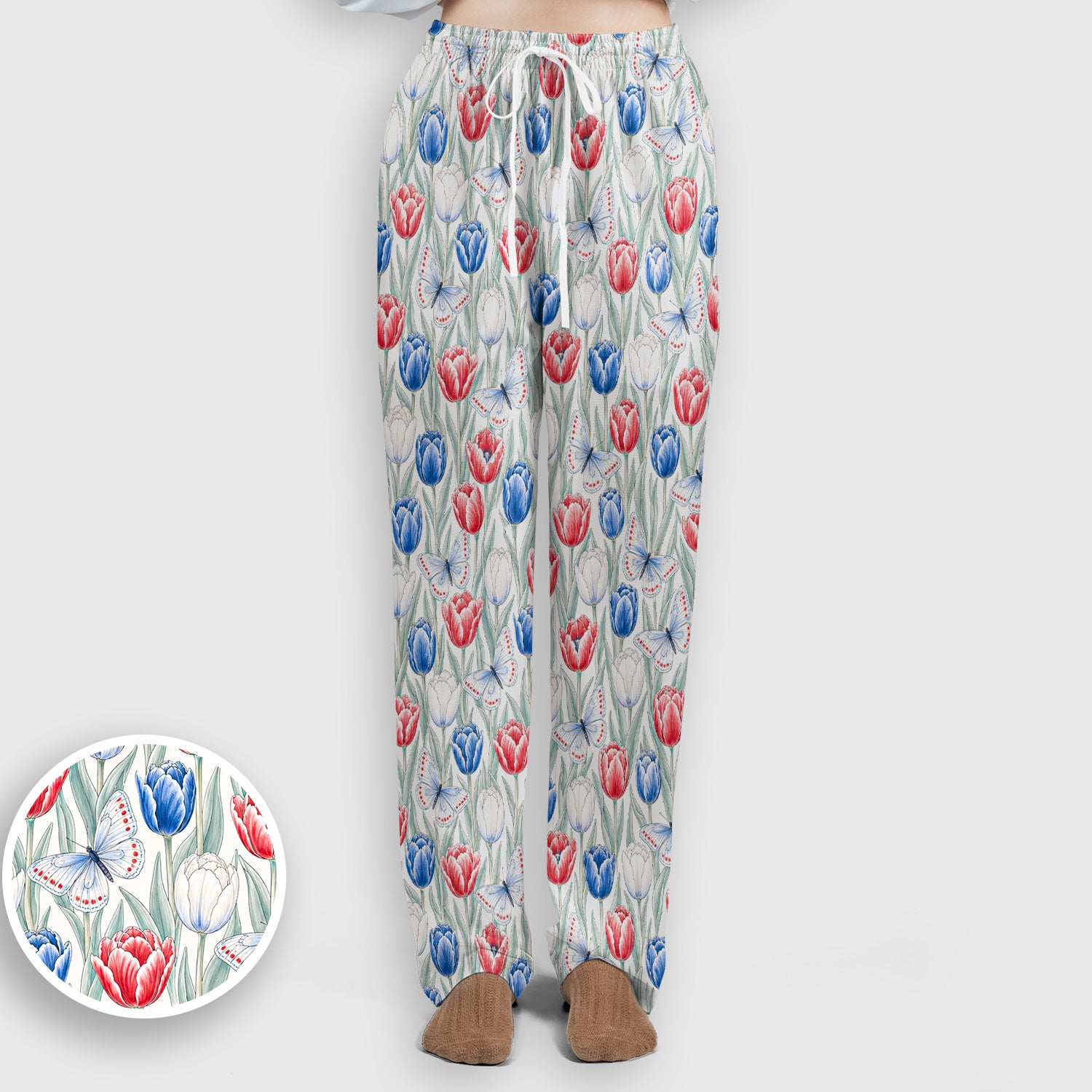 Patriotic Tulip Butterfly Nurse for RN, CNA, Healthcare Workers Scrub Set, Scrub Pants and V Neck Top