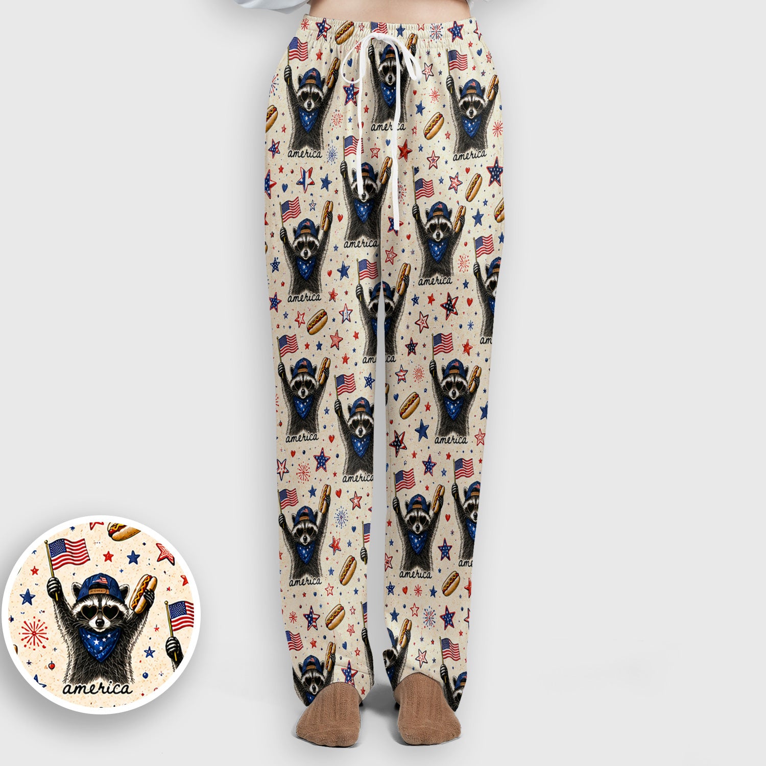 Patriotic Raccoon America Hotdog Pattern Scrub Set, Scrub Pants and V Neck Top