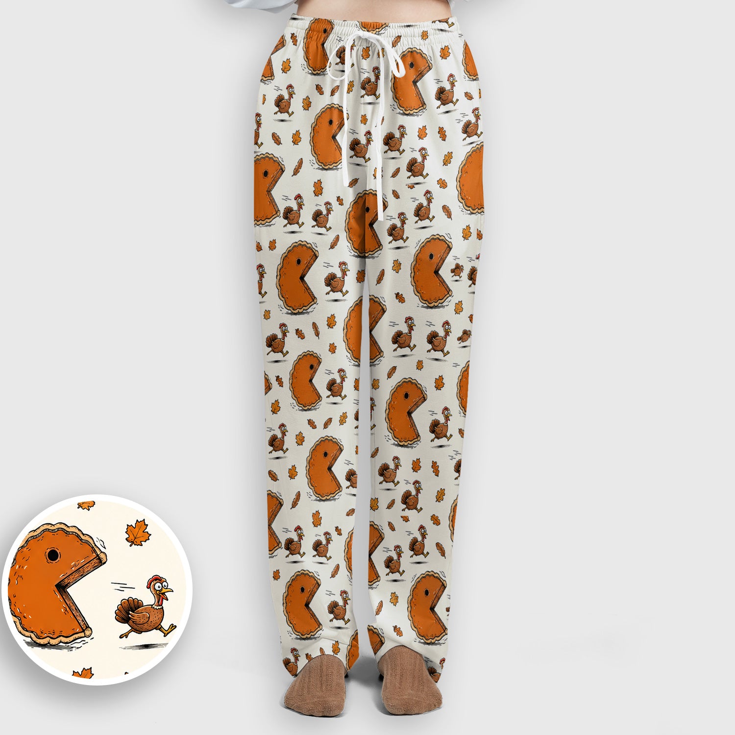 Thanksgiving Pie Chasing Turkey Scrub Set, Scrub Pants and V Neck Top
