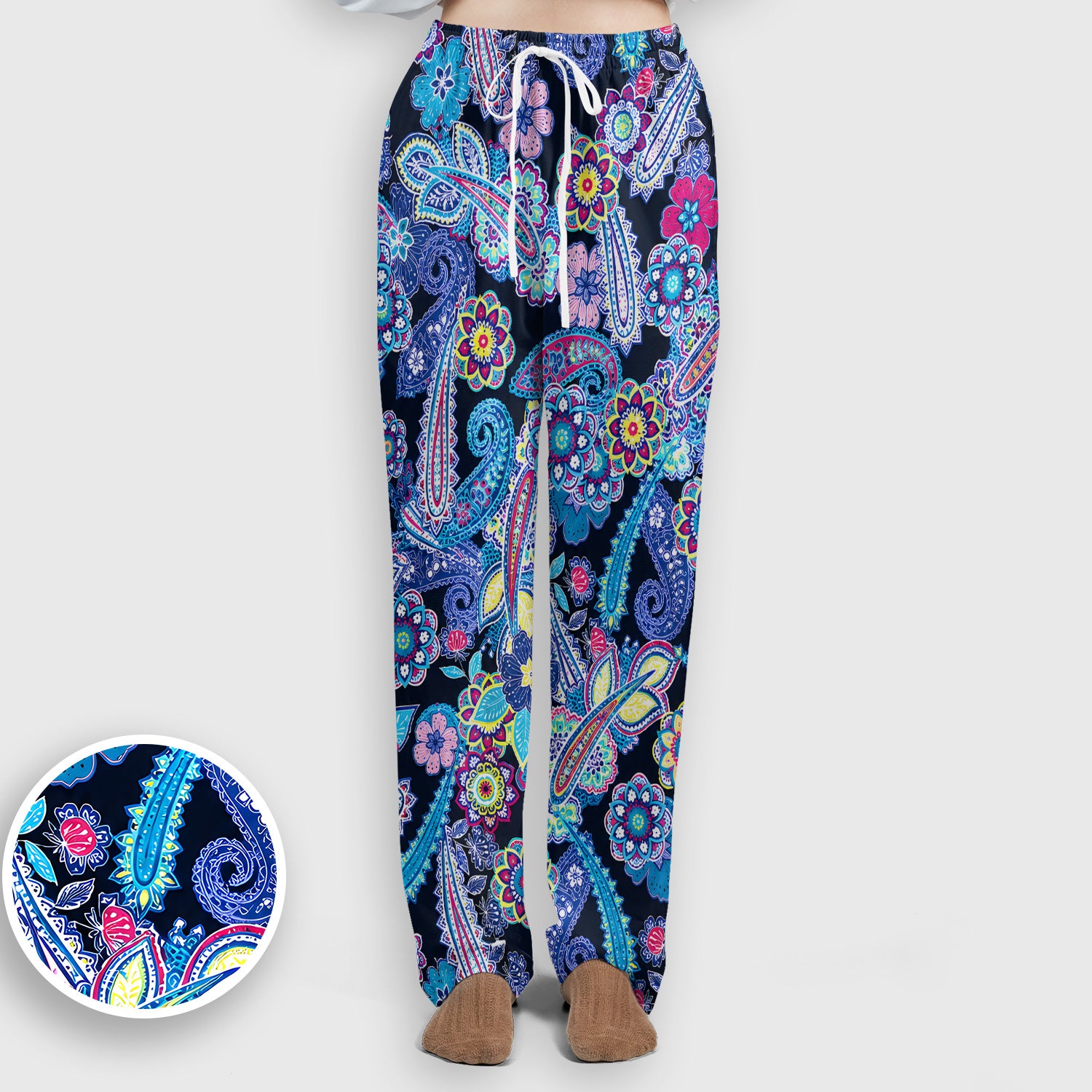 Vibrant Paisley Floral Pattern Scrub Set, Scrub Pants and V Neck Top
