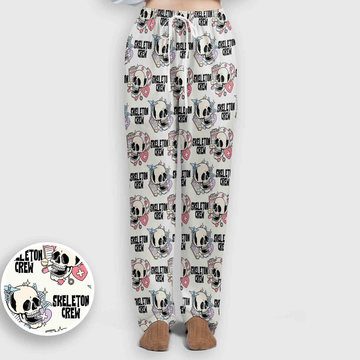 Funny Halloween Skeleton Crew Scrub Set, Scrub Pants and V Neck Top