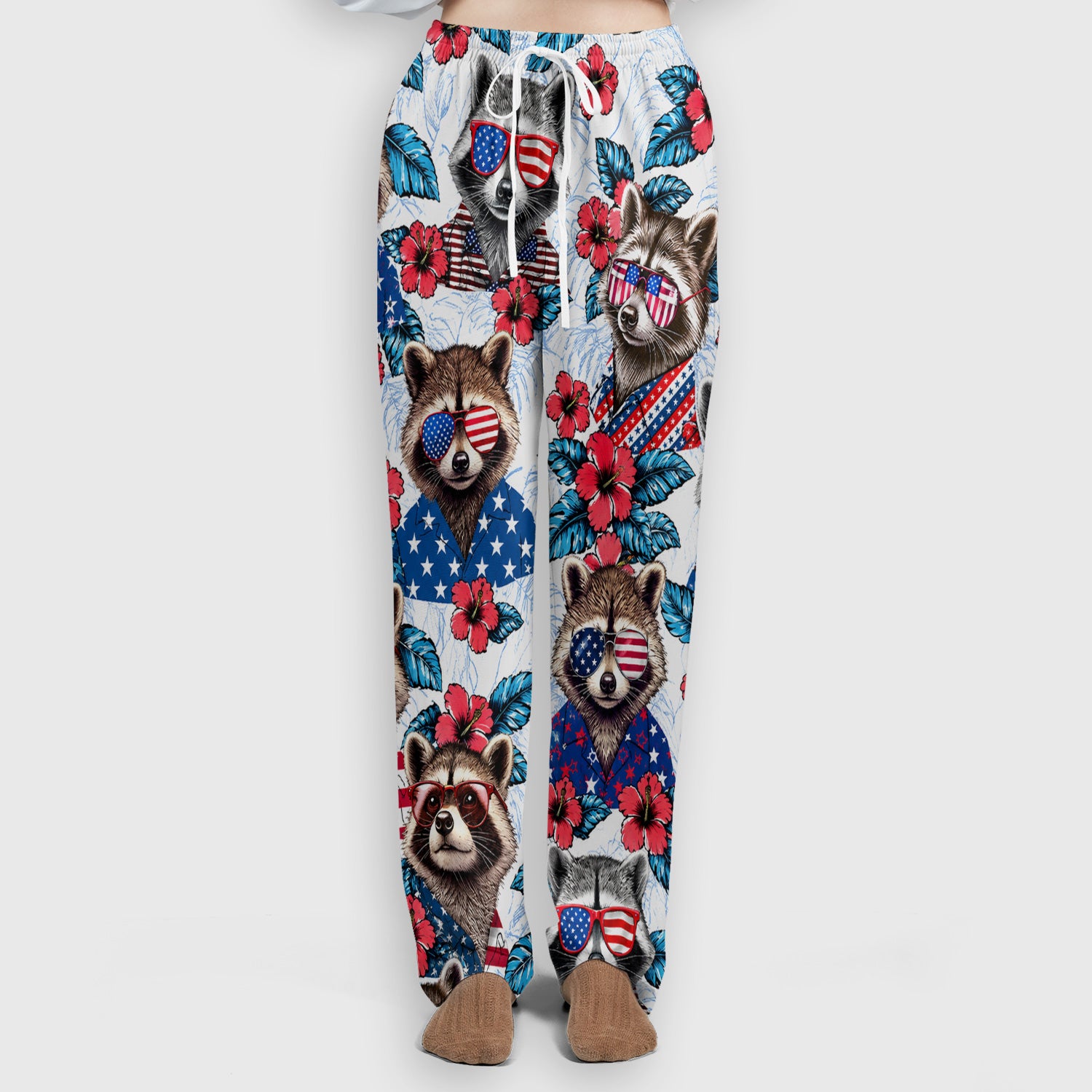 Funny Patriotic Raccoon Sunglasses Pattern Scrub Set, Scrub Pants and V Neck Top