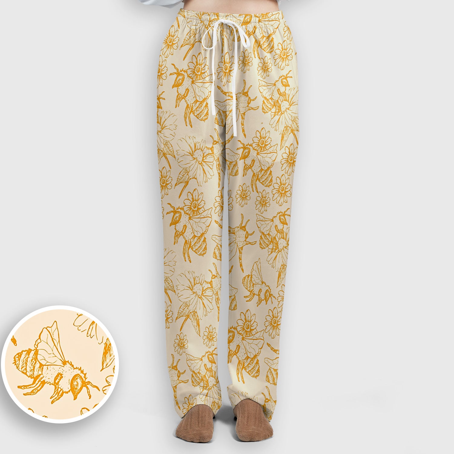 Cute Honey Bee Flower Sketch Pattern Scrub Set, Scrub Pants and V Neck Top