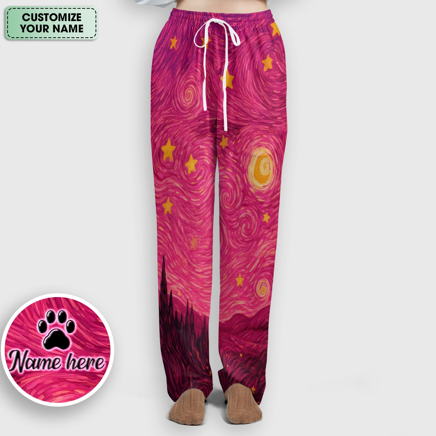 Personalized Black Cat Galaxy Star Swirl Pattern Scrub Set, Scrub Pants and V Neck Top
