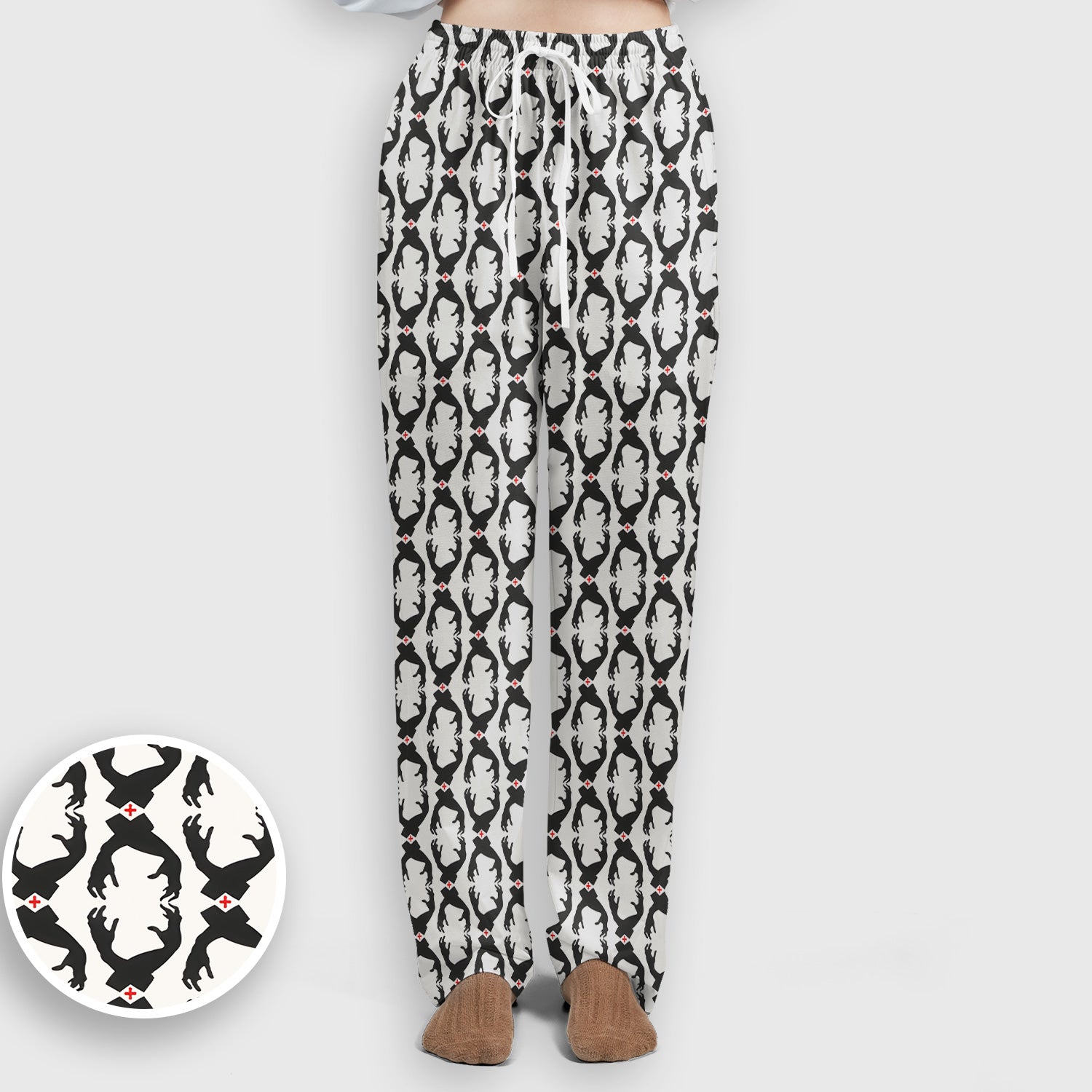 Creepy Hands Black White Red Patterns Scrub Set, Scrub Pants and V Neck Top