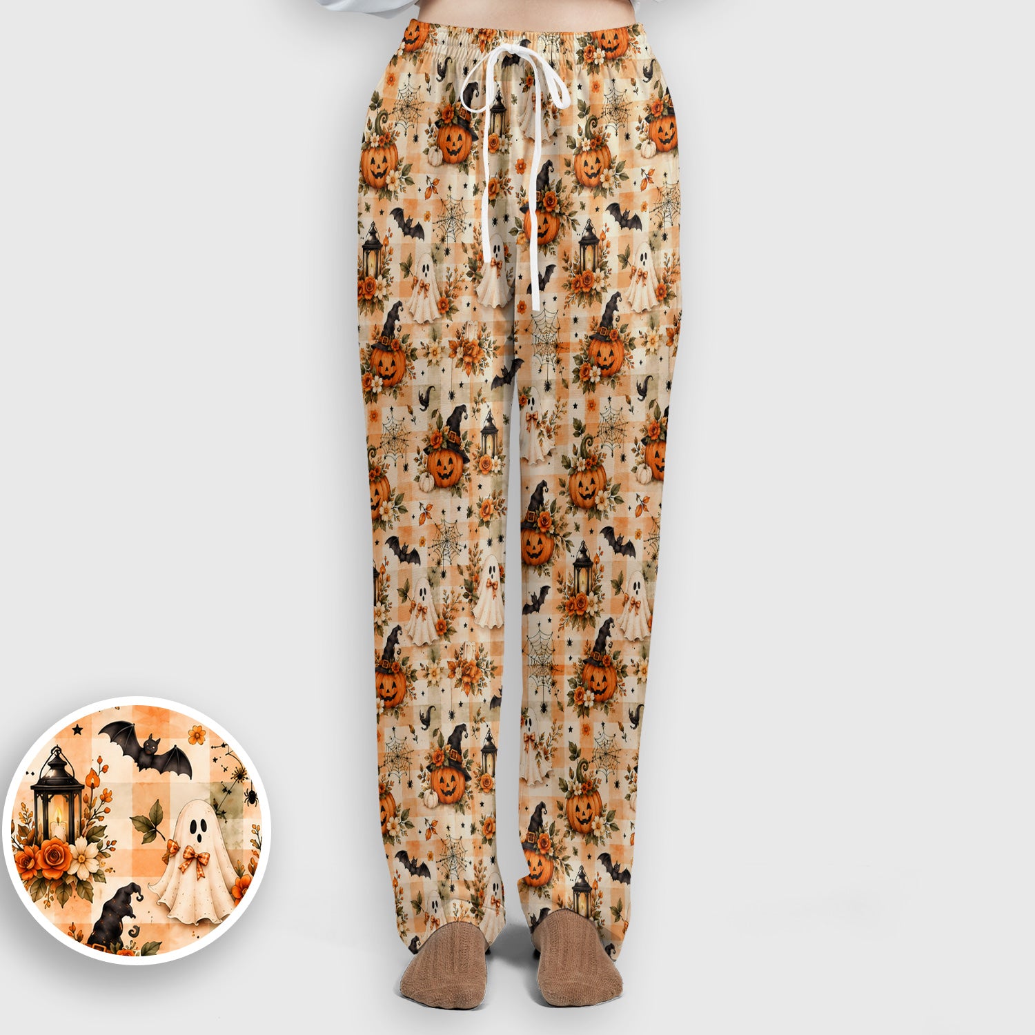 Vintage Halloween Pumpkin And Ghost Scrub Set, Scrub Pants and V Neck Top