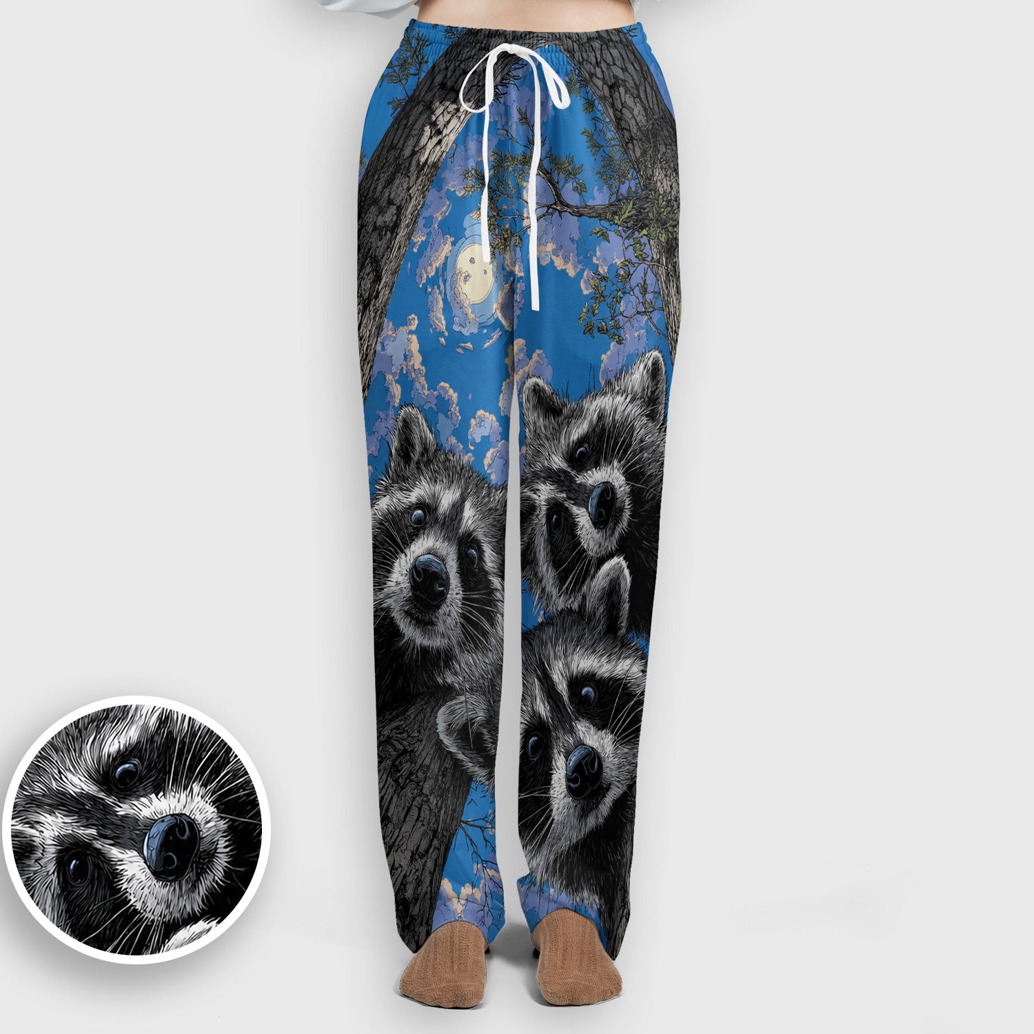 Cute Raccoon Tree Veterinary Pattern Scrub Set, Scrub Pants and V Neck Top