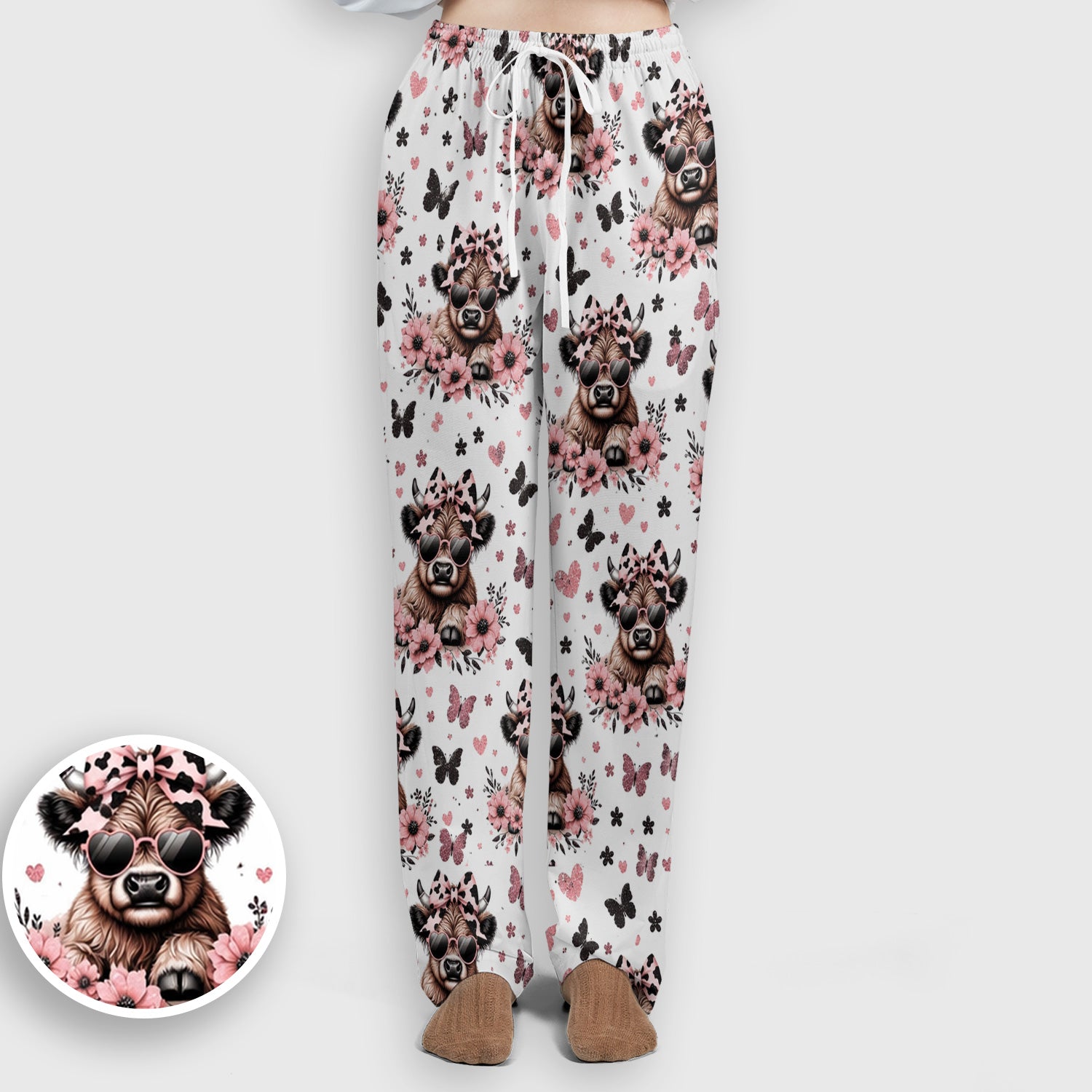 Cute Cow With Heart Sunglasses Pattern Scrub Set, Scrub Pants and V Neck Top