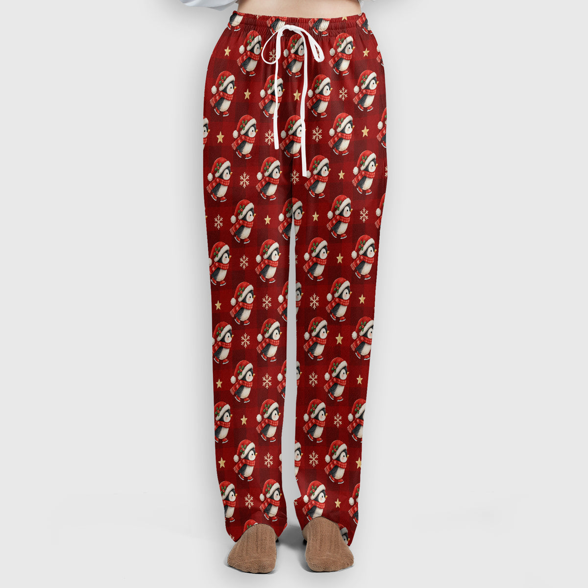 Cute Christmas Ice Skating Penguin Scrub Set, Scrub Pants and V Neck Top