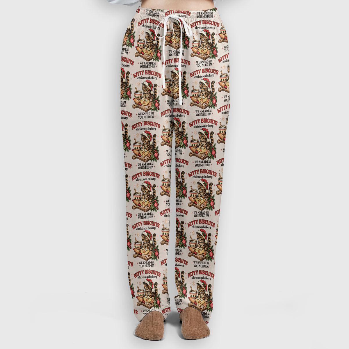 Christmas Santa And Gingerbread Pattern Scrub Set, Scrub Pants and V Neck Top