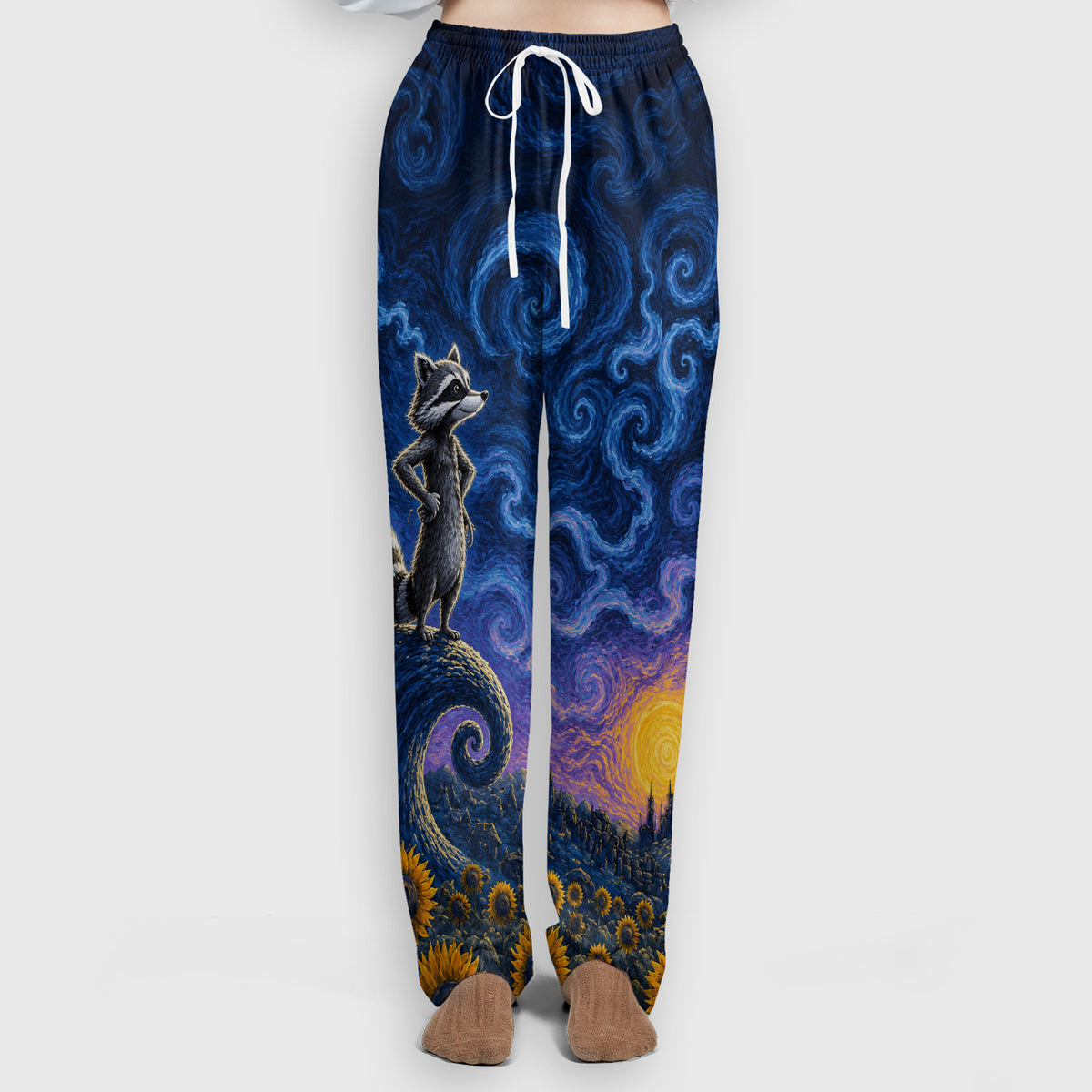 Starry Raccoon Print Scrub Set, Scrub Pants and V Neck Top