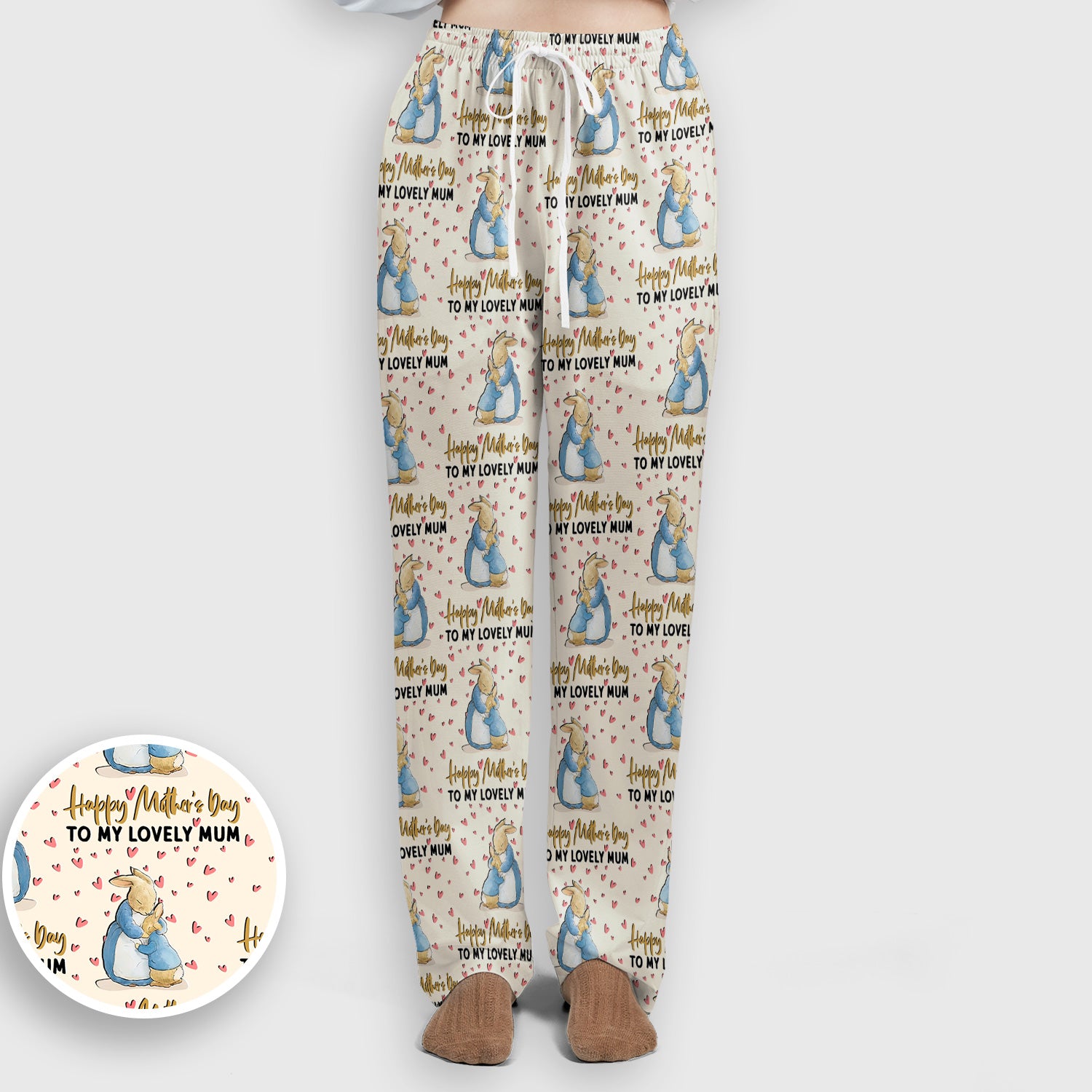Happy Mothers Day Bunny Love Pattern Scrub Sets, Scrub Pants and V Neck Top