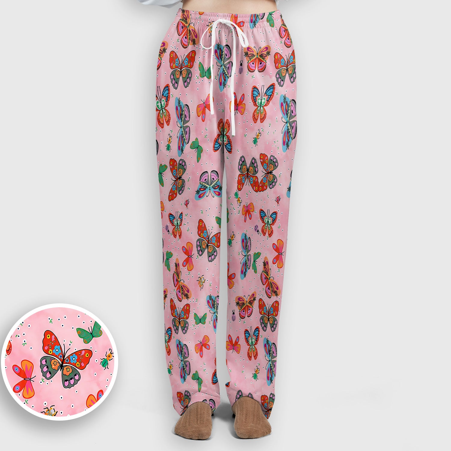 Colorful Butterfly Garden Pattern Scrub Set, Scrub Pants and V Neck Top