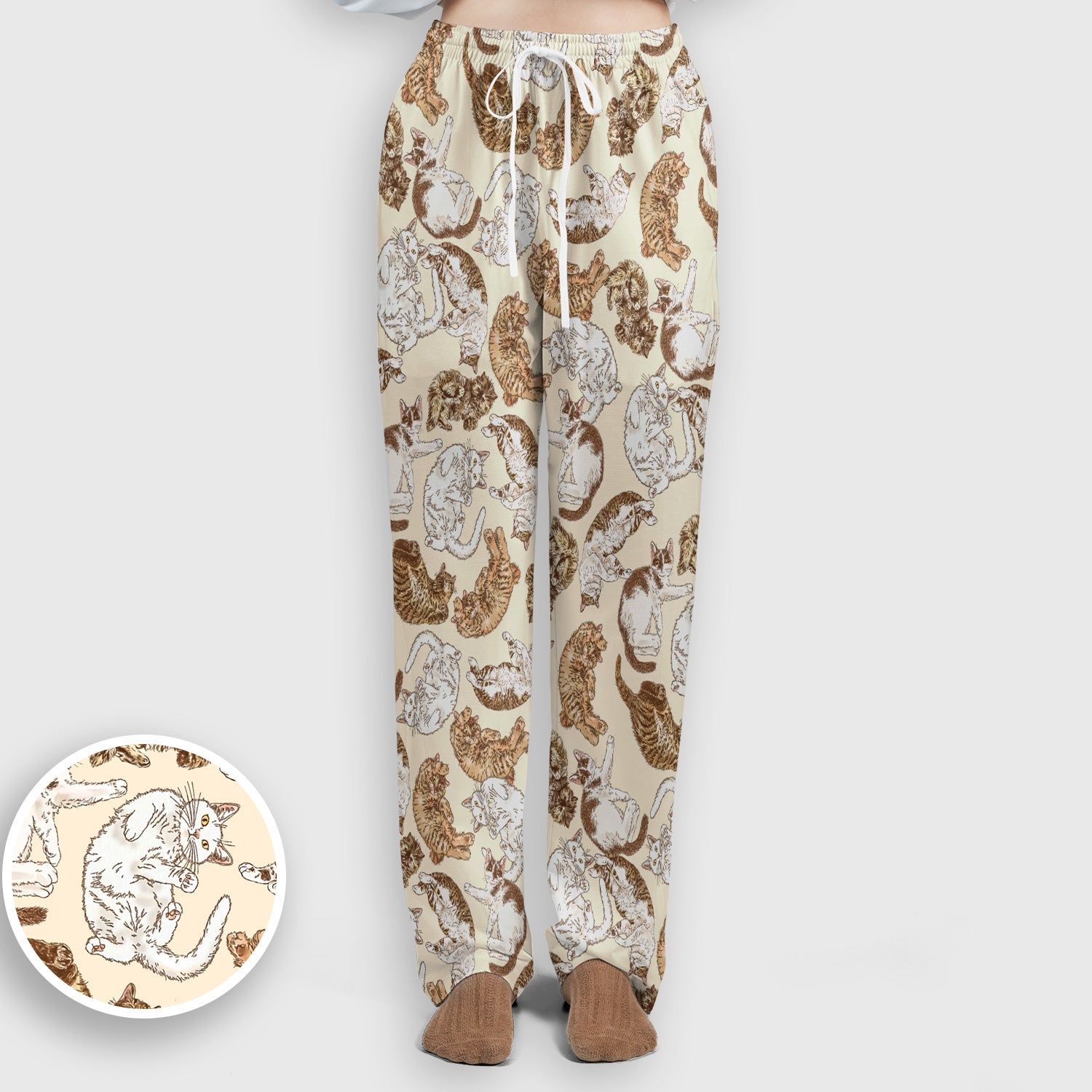 Cute Lazy Cat Nap Pattern Scrub Set, Scrub Pants and V Neck Top