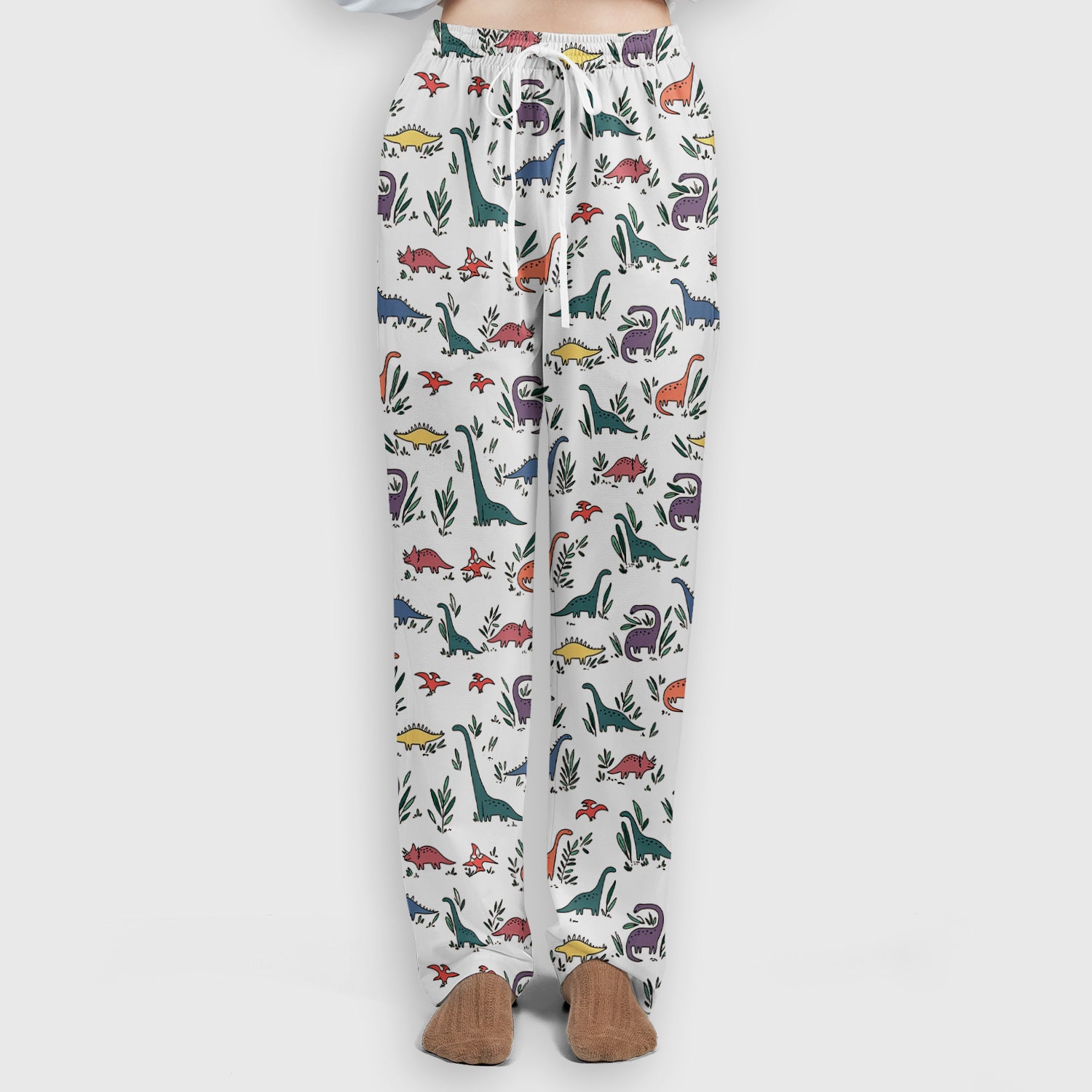 Cute Dinosaur Leafy Garden Pattern Scrub Set, Breathable Fabrics Nursing Uniform
