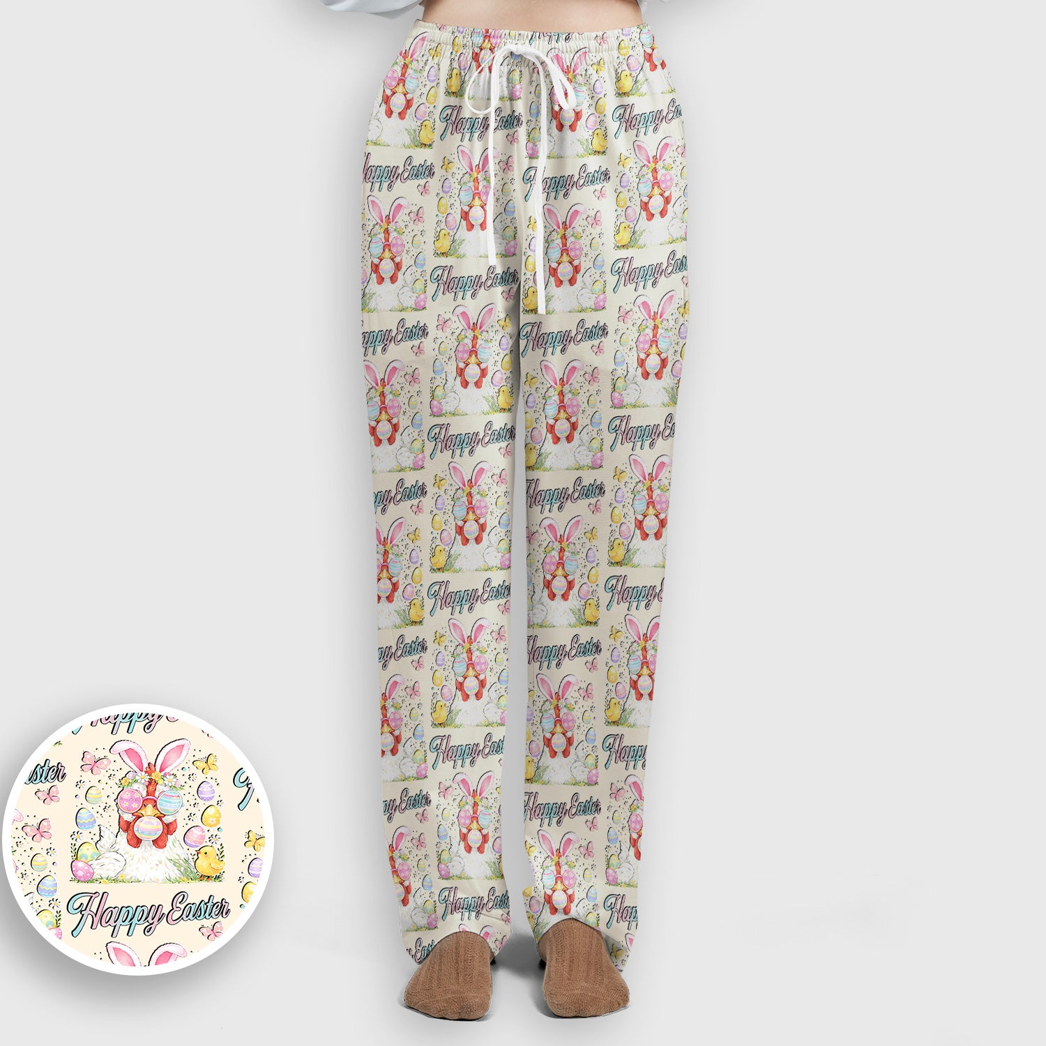 Happy Easter Bunny Eggs Pattern Scrub Set, Scrub Pants and V Neck Top