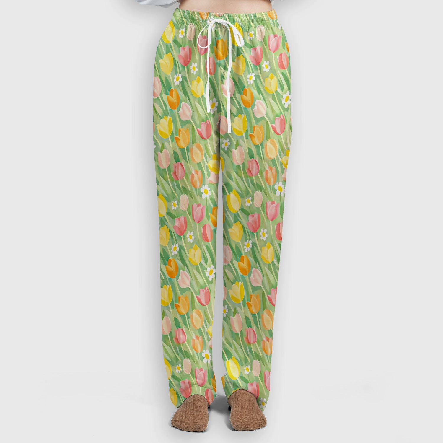 Cheerful Tulip Meadow Print Scrub Set, Women's Scrub Sets