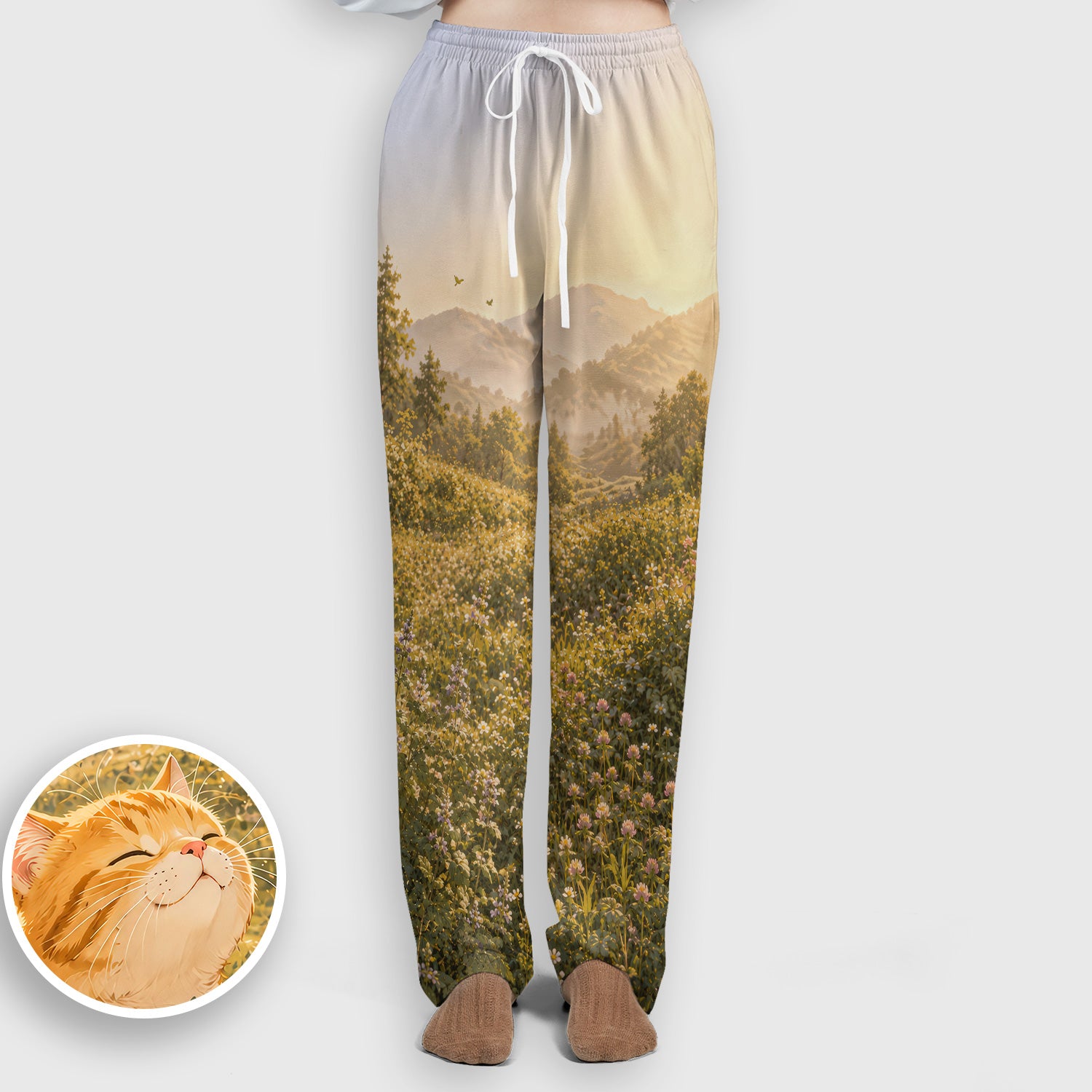 Sunny Mountain Cat Nurse, Nature Lover Medical Scrub Set, Scrub Pants and V Neck Top