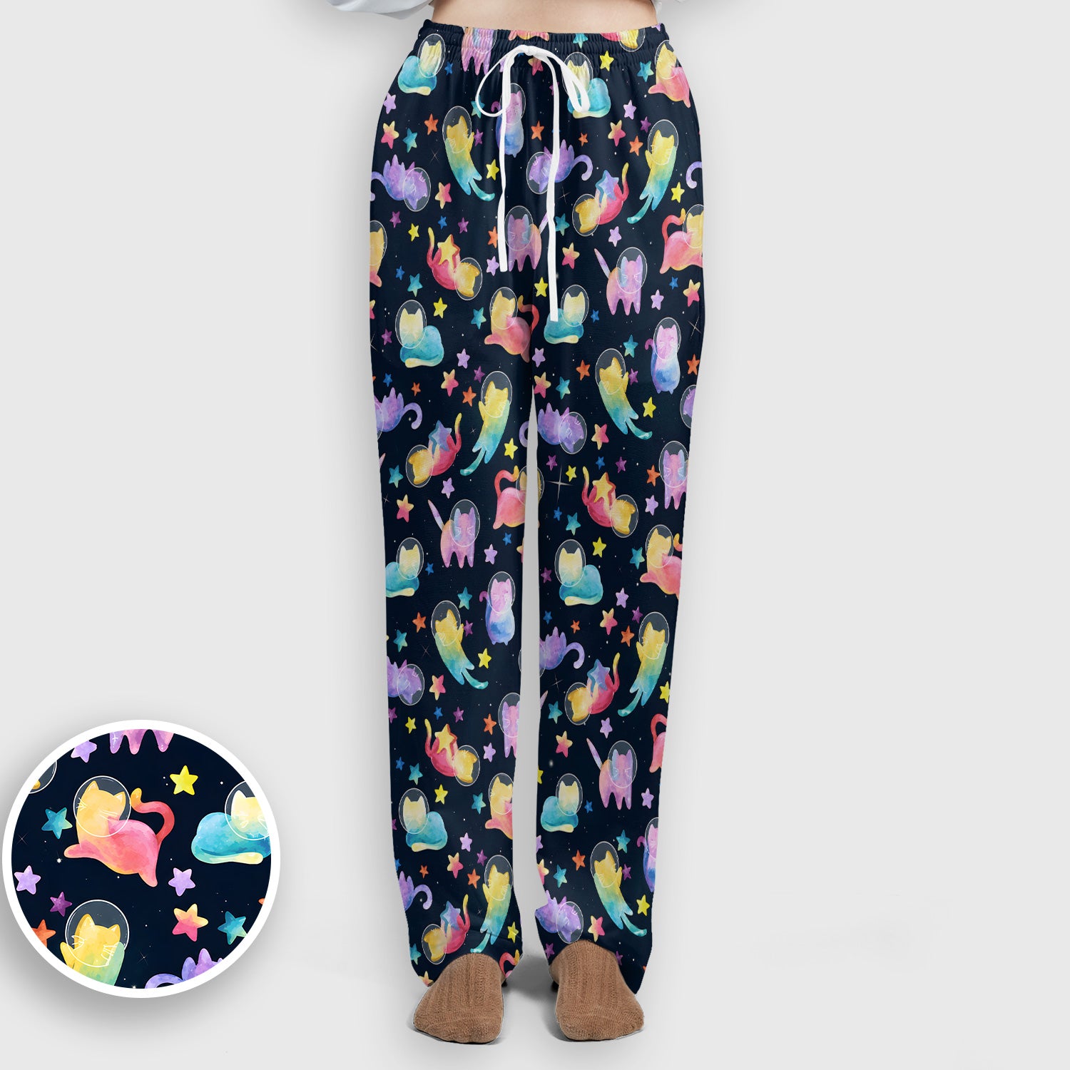 Cute Space Cat Veterinary Pattern Scrub Set, Scrub Pants and V Neck Top