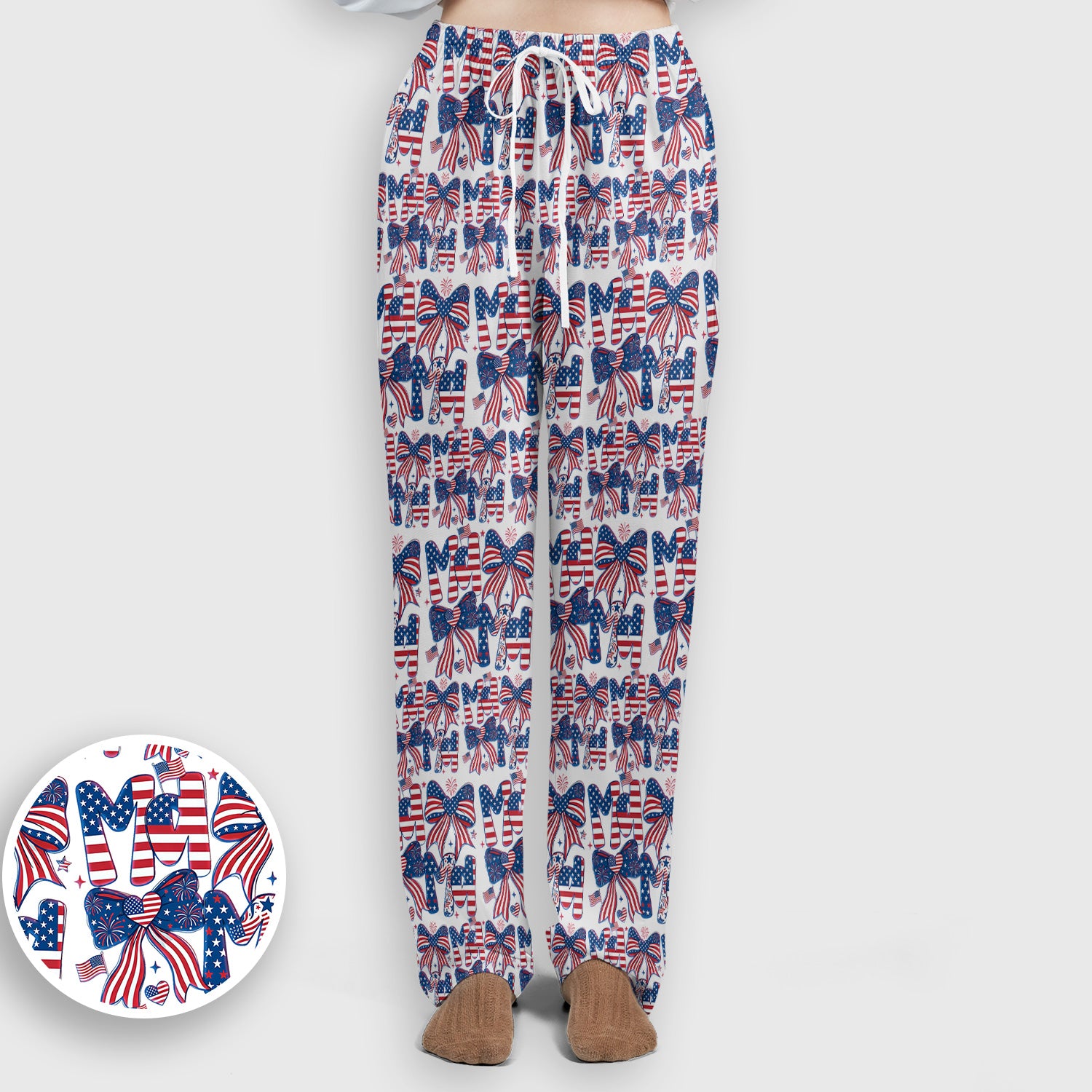 American Flag MaMa Bow Pattern Scrub Set, Breathable Med Uniform